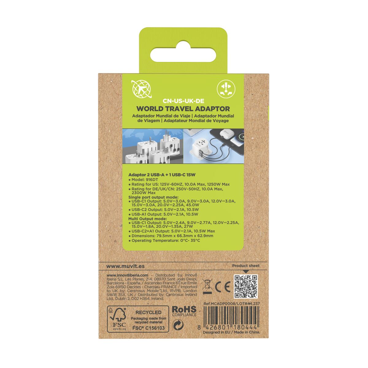 Hoț de priză Muvit for Change Plastic 45 W