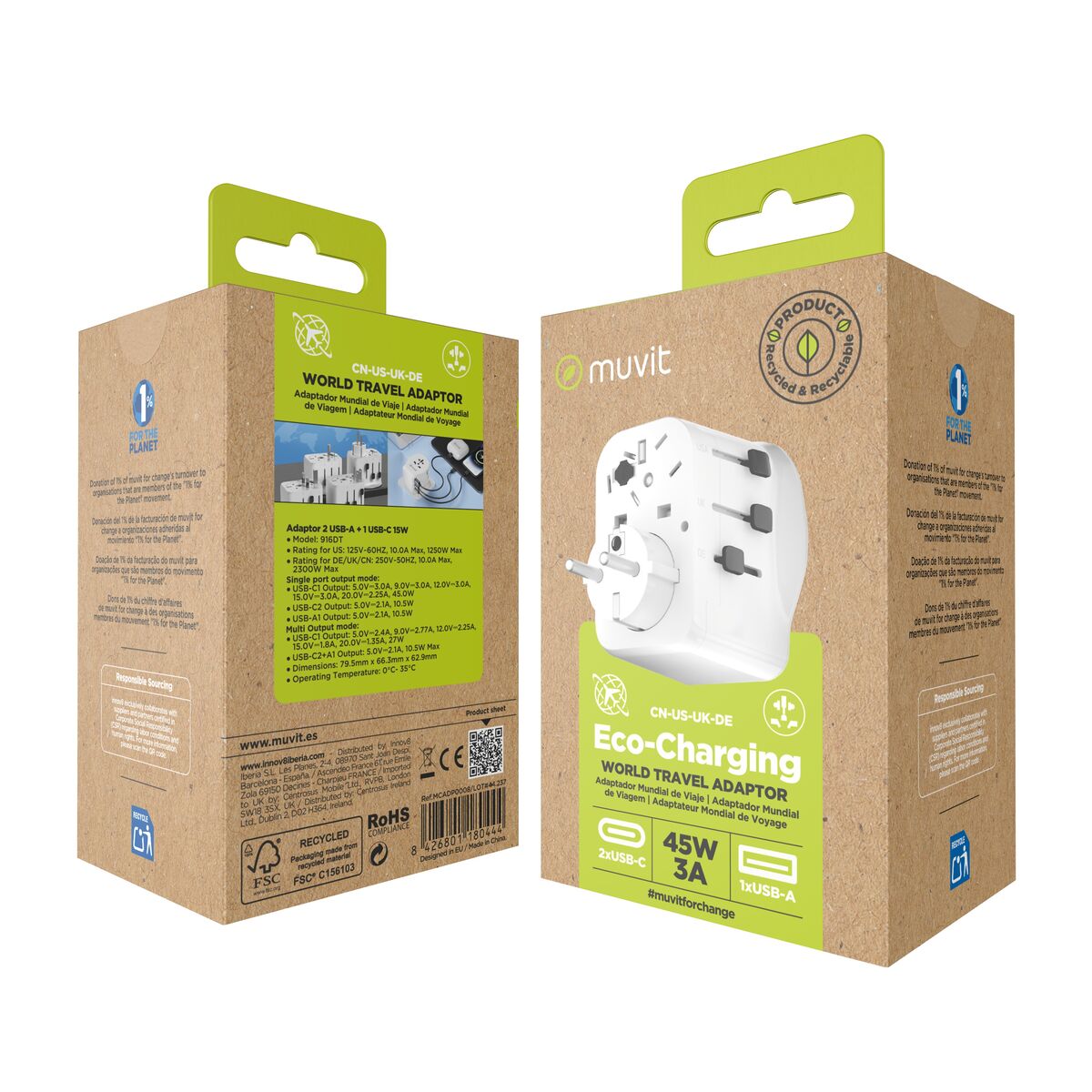 Hoț de priză Muvit for Change Plastic 45 W