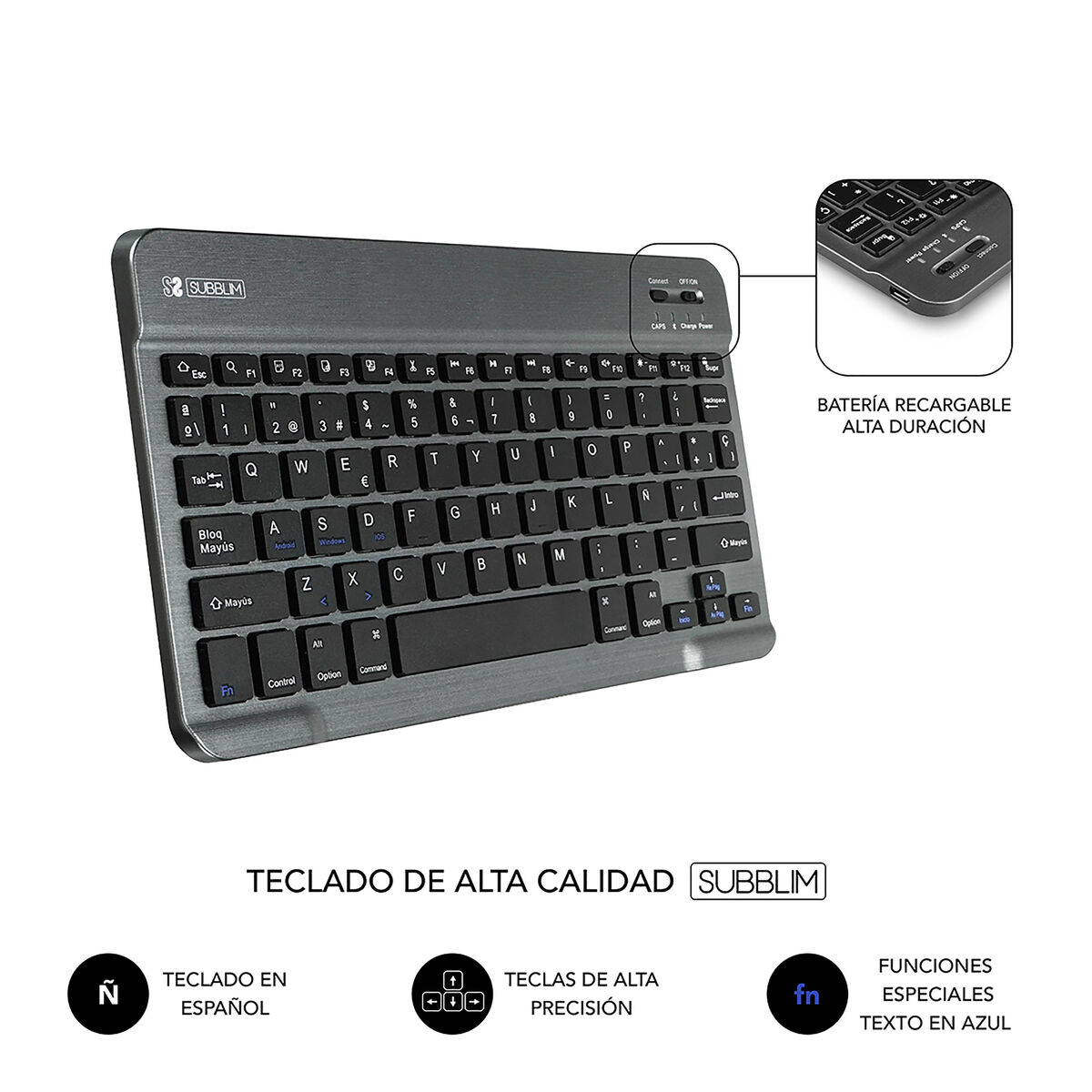 Husă pentru Tabletă și Tastatură Subblim SUB-KT2-BT0001 Negru Gri Qwerty Spaniolă
