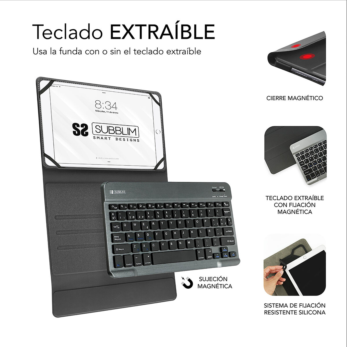 Husă pentru Tabletă și Tastatură Subblim SUB-KT2-BT0001 Negru Gri Qwerty Spaniolă