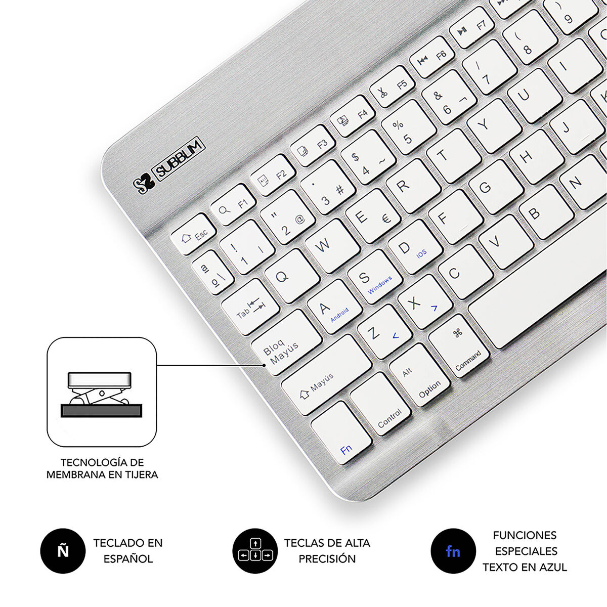 Tastatură Bluetooth Subblim SUB-KBT-SM0001 Argintiu Qwerty Spaniolă