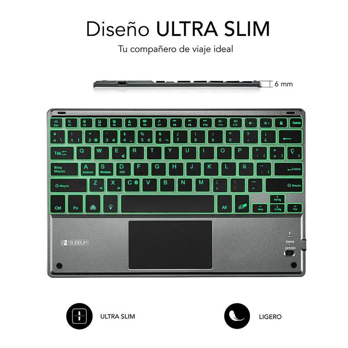 Tastatură Bluetooth cu Suport pentru Tabletă Subblim SUB-KBT-SMBT51 Gri Multicolor Qwerty Spaniolă