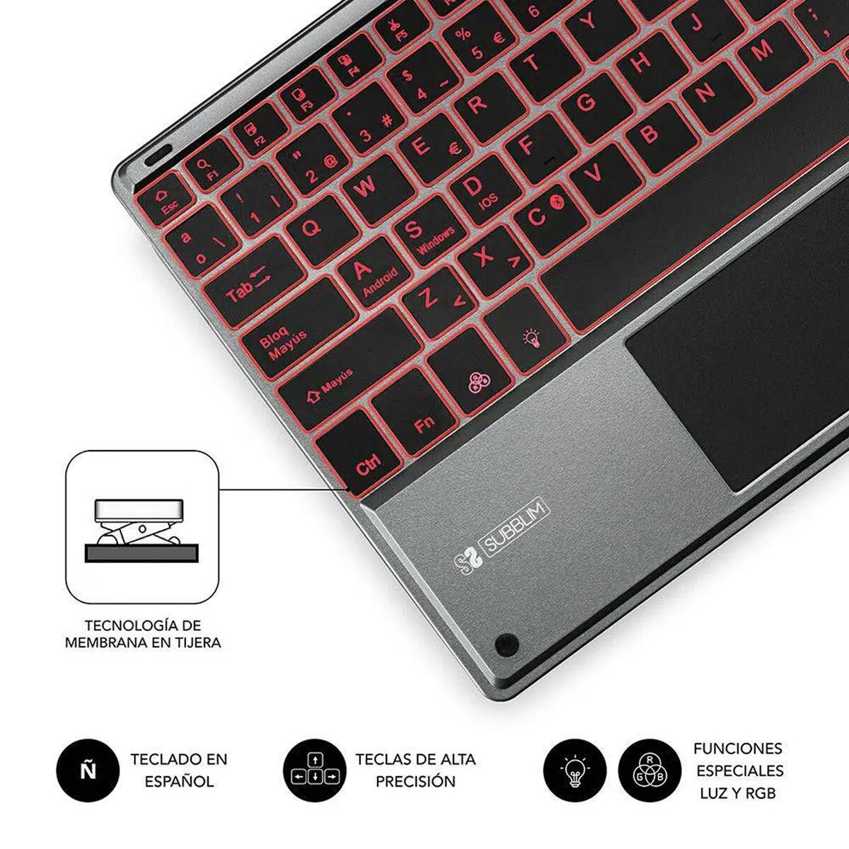 Tastatură Bluetooth cu Suport pentru Tabletă Subblim SUB-KBT-SMBT51 Gri Multicolor Qwerty Spaniolă