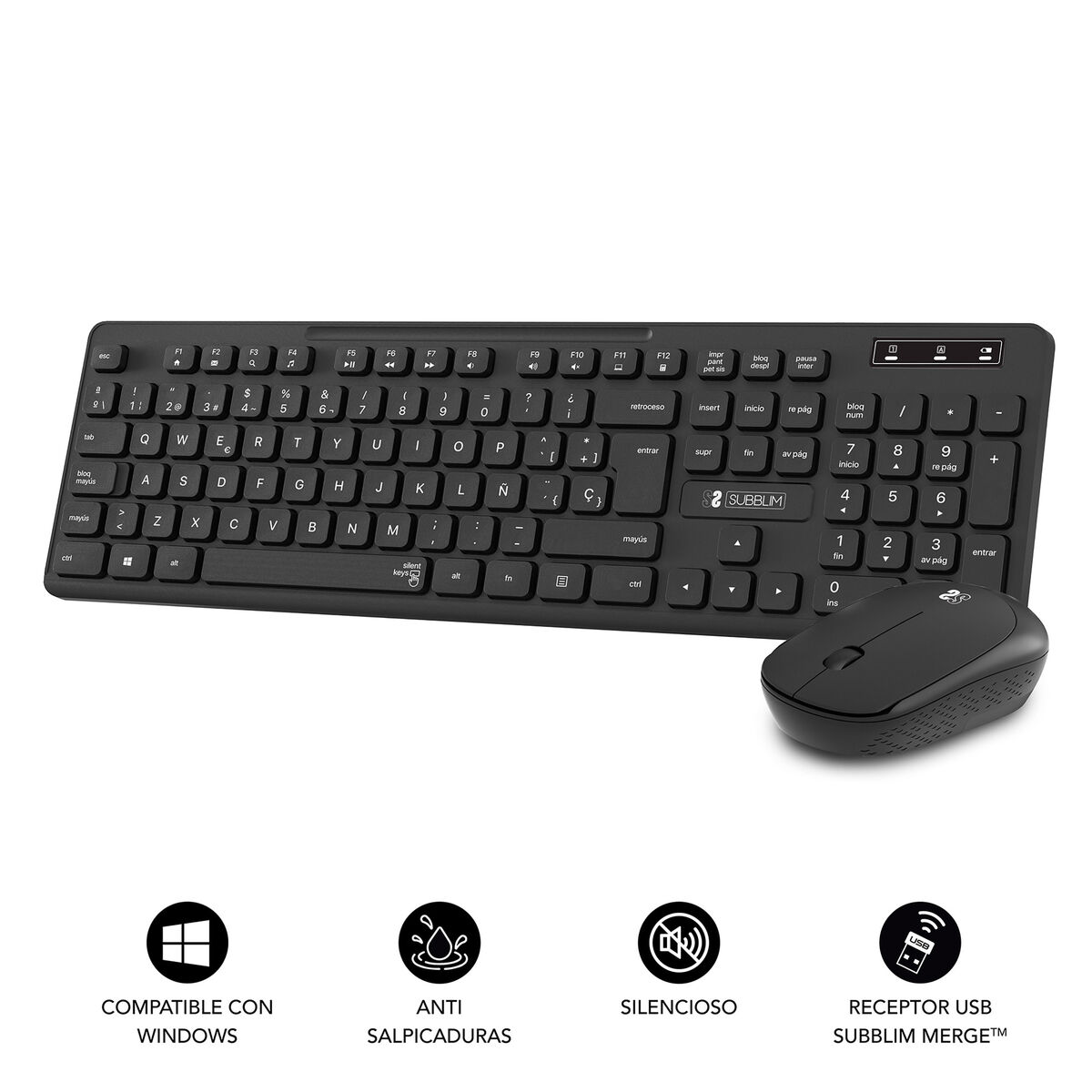 Tastatură și Mouse Fără Fir Subblim SUBKBC-CSSW10 Negru Qwerty Spaniolă QWERTY