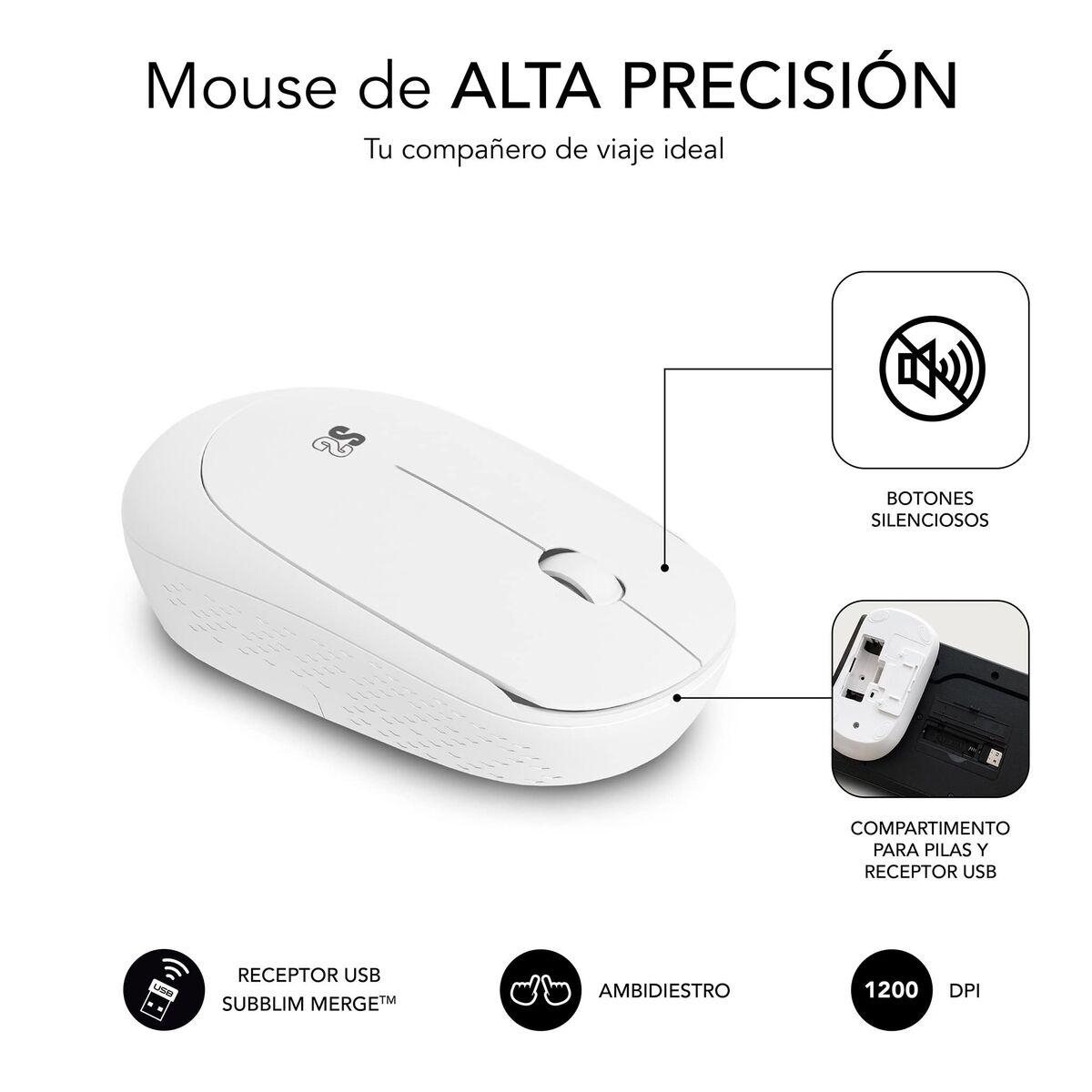 Tastatură și Mouse Fără Fir Subblim SUBKBC-CSSW11 Alb Qwerty Spaniolă