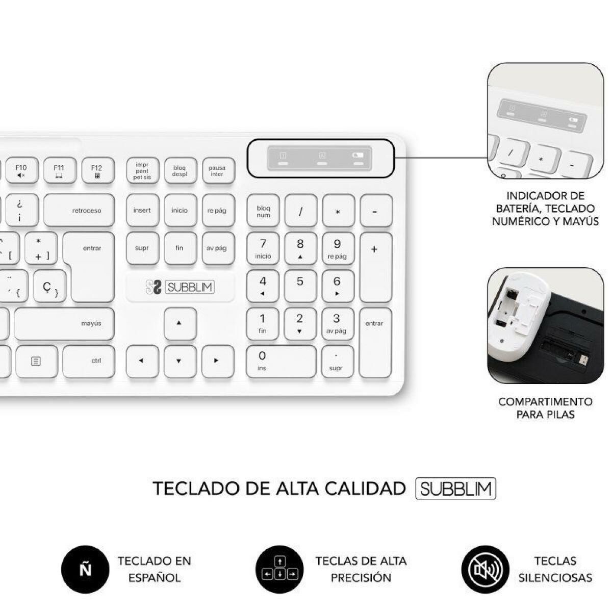 Tastatură și Mouse Fără Fir Subblim SUBKBC-CSSW11 Alb Qwerty Spaniolă