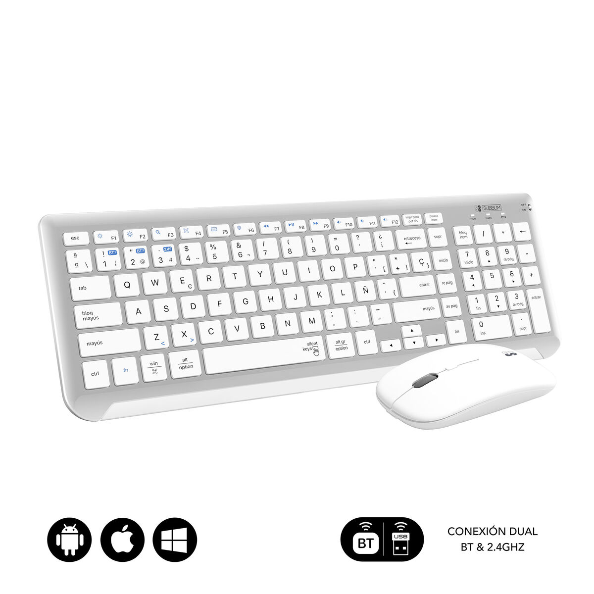 Tastatură și Mouse Fără Fir Subblim SUBKBC-DCEP10 Argintiu Qwerty Spaniolă