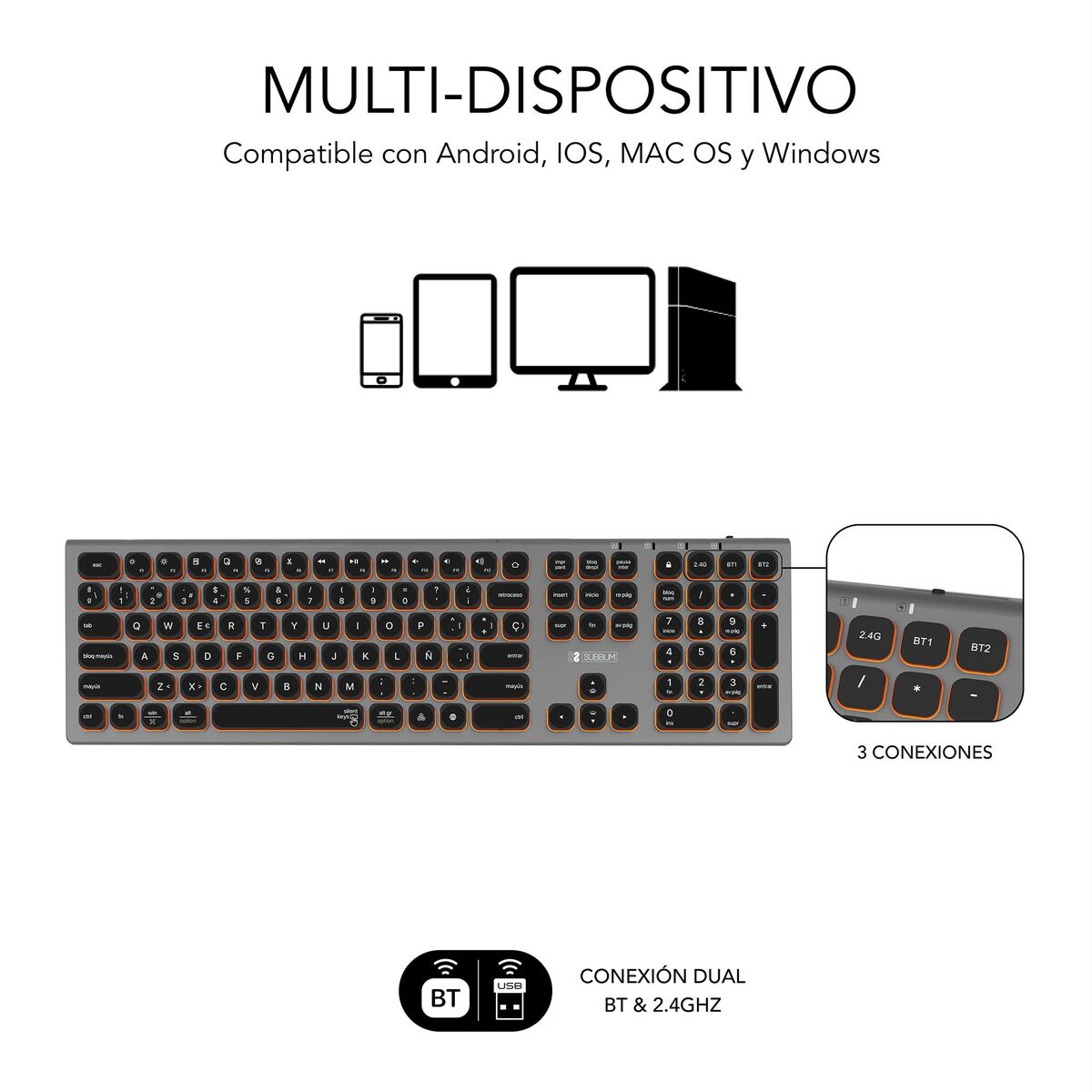 Tastatură Bluetooth Subblim SUBKB-3MIE310 Negru