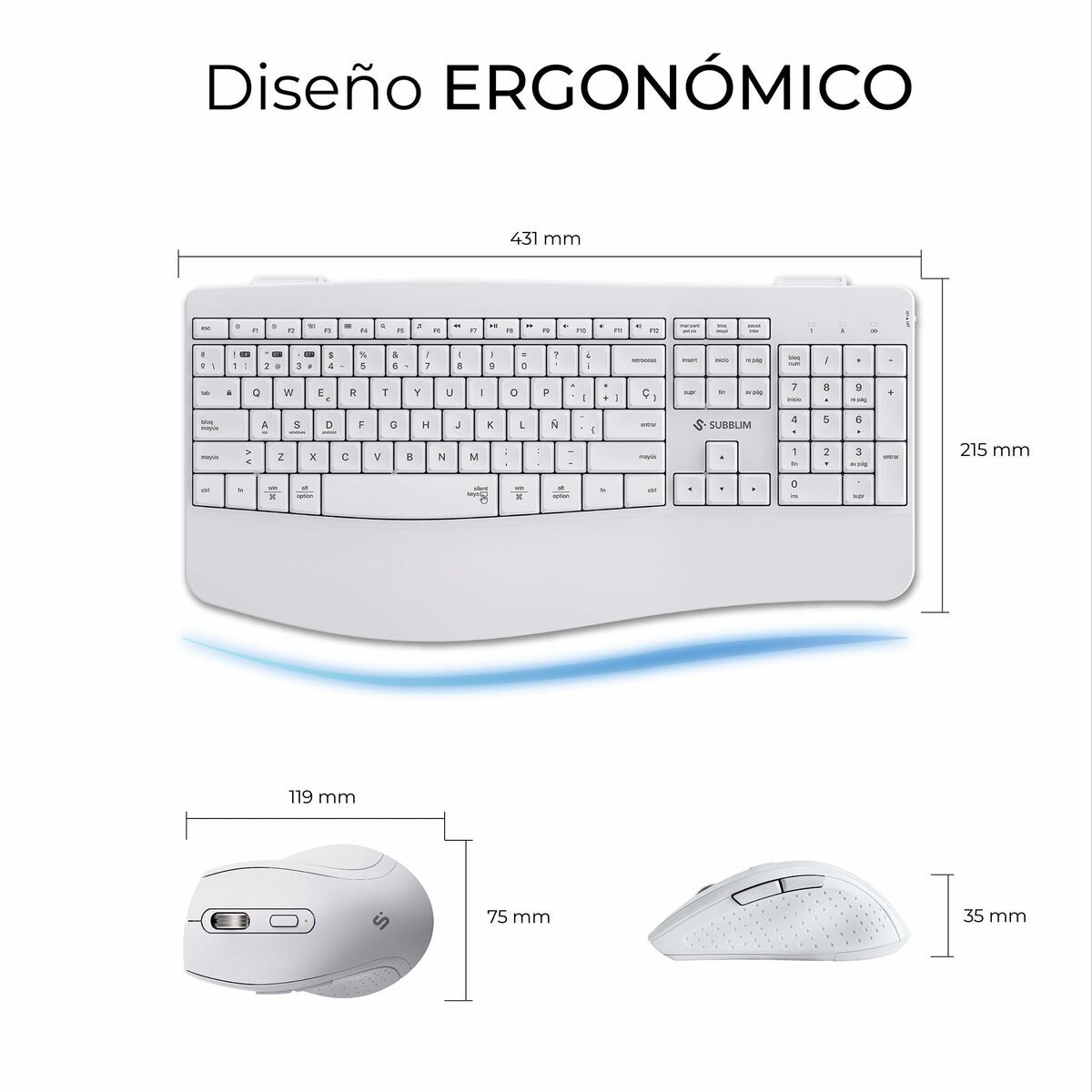 Tastatură și Mouse Subblim SUBKBC-DCOPW1 Alb Spaniolă Qwerty Spaniolă QWERTY