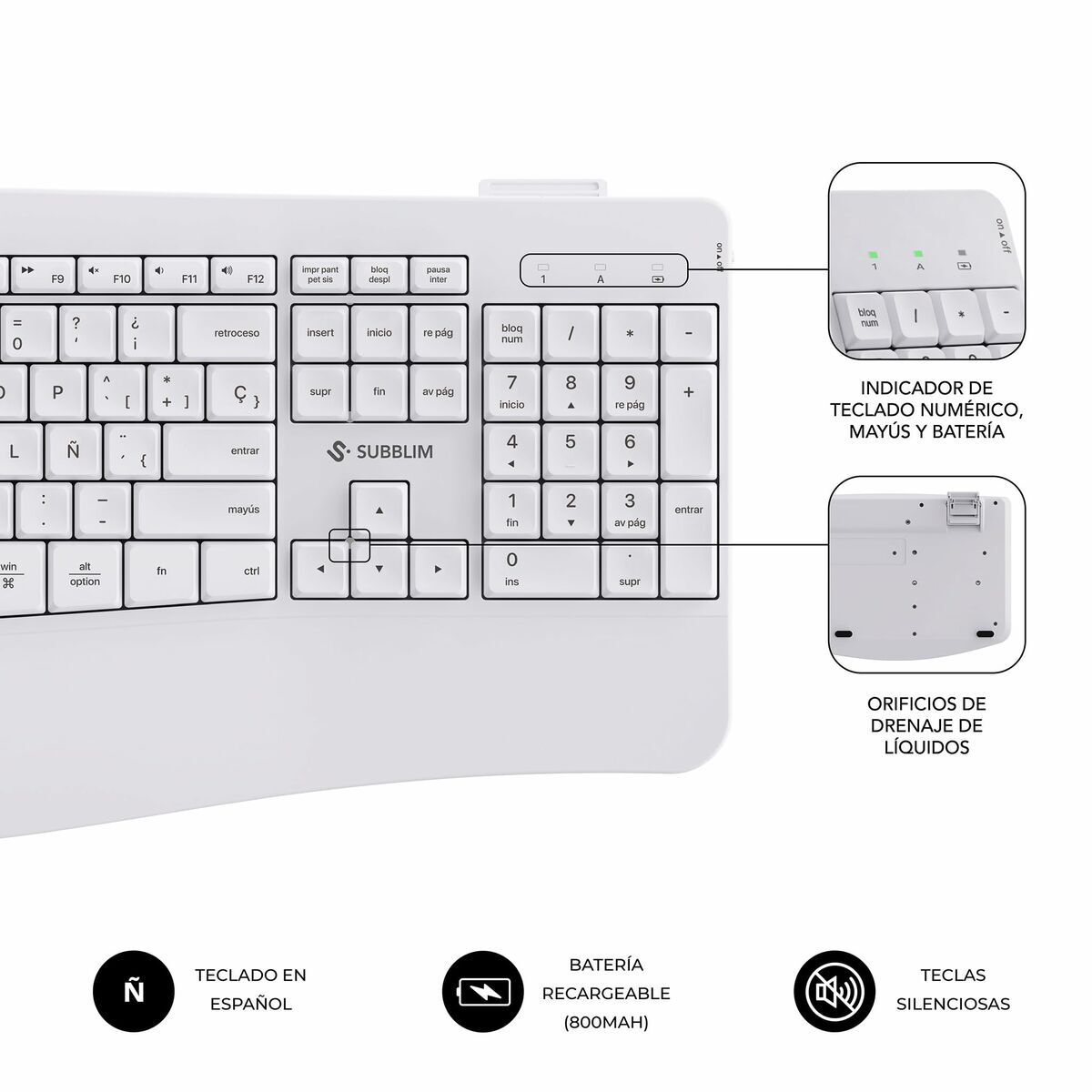 Tastatură și Mouse Subblim SUBKBC-DCOPW1 Alb Spaniolă Qwerty Spaniolă QWERTY