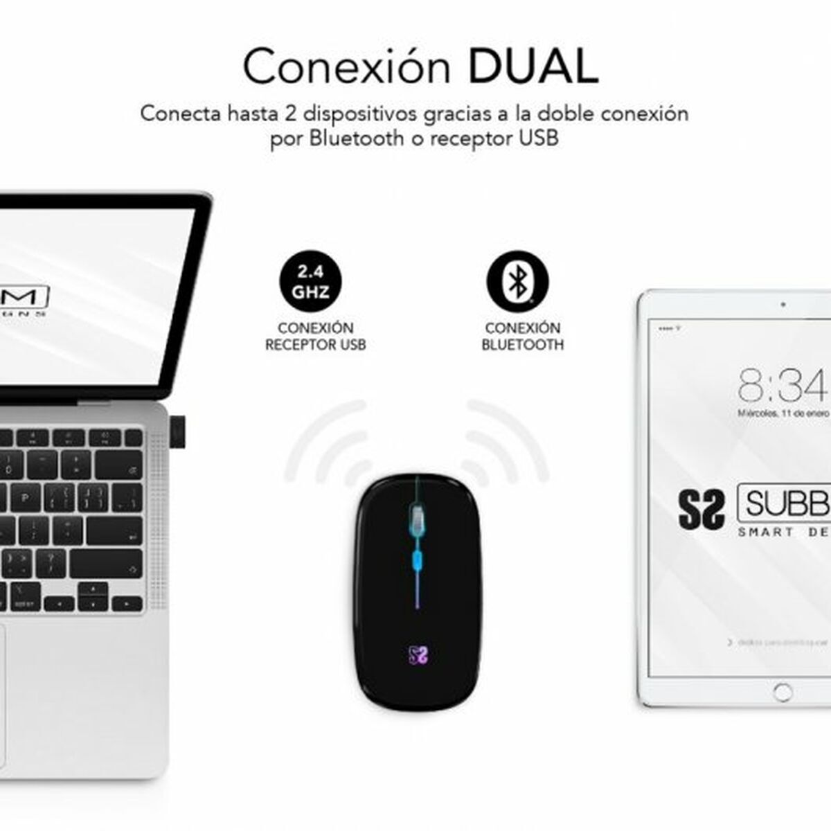 Mouse Bluetooth Fără Fir Subblim SUBMO-LDFLAT1 Negru 1600 dpi