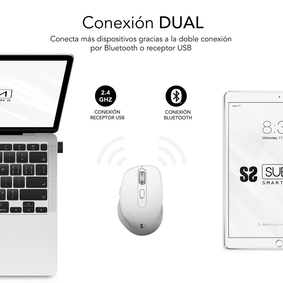 Mouse Fără Fir Subblim SUBMO-EDCON02 Alb 2400 dpi