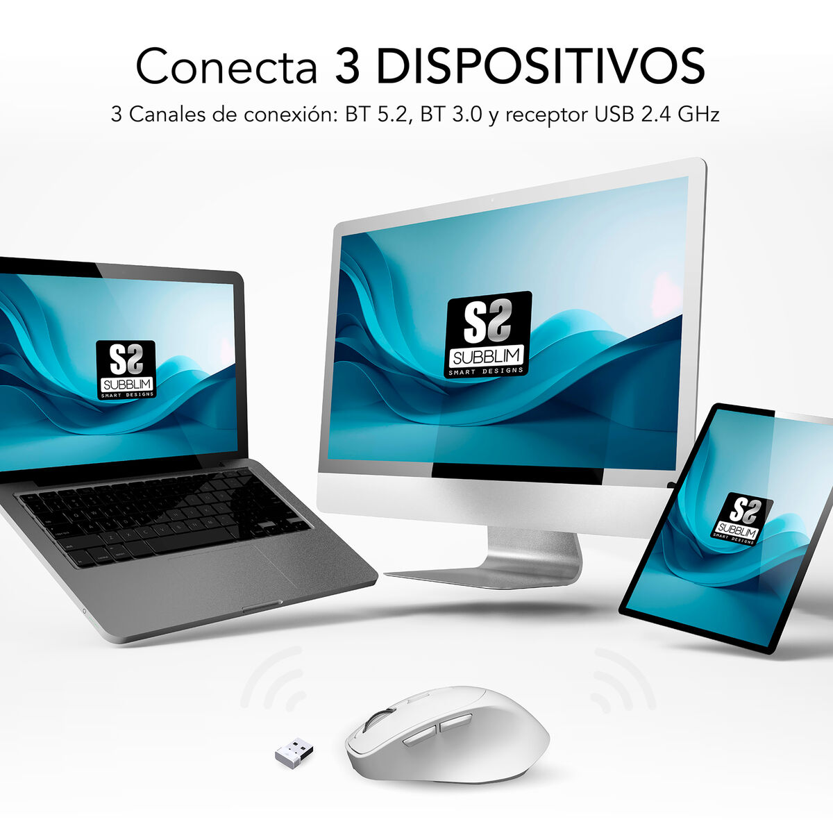 Mouse Fără Fir Subblim SUBMO-EDCON02 Alb 2400 dpi