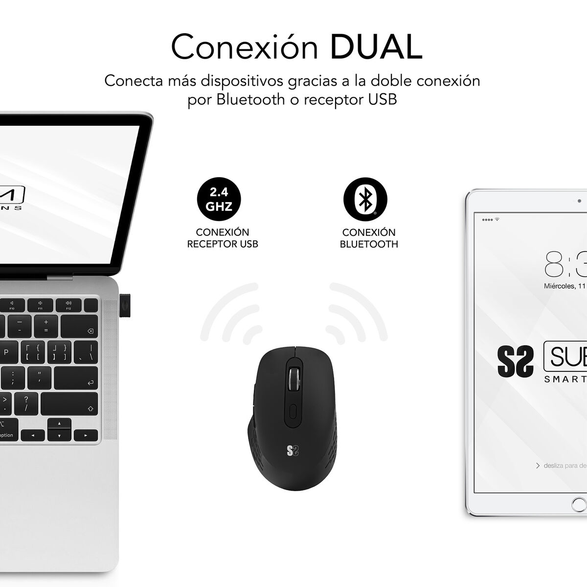 Mouse Fără Fir Subblim SUBMO-EDCUR01 Negru 1600 dpi