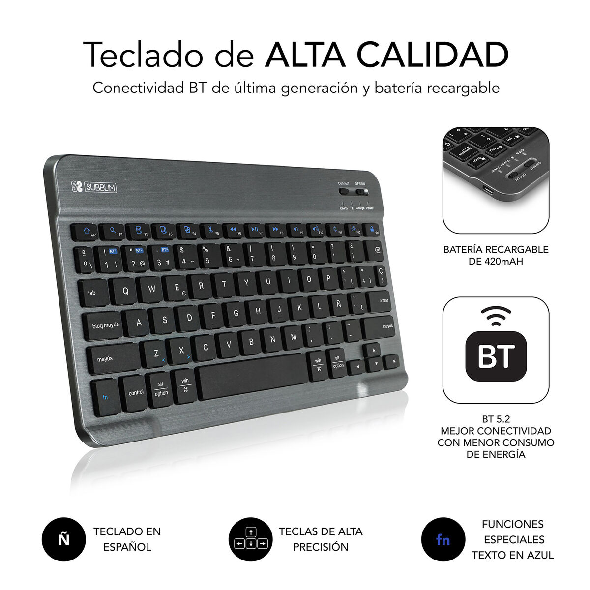 Husă pentru Tabletă Subblim SUBKT3-BTS060 Negru Qwerty Spaniolă