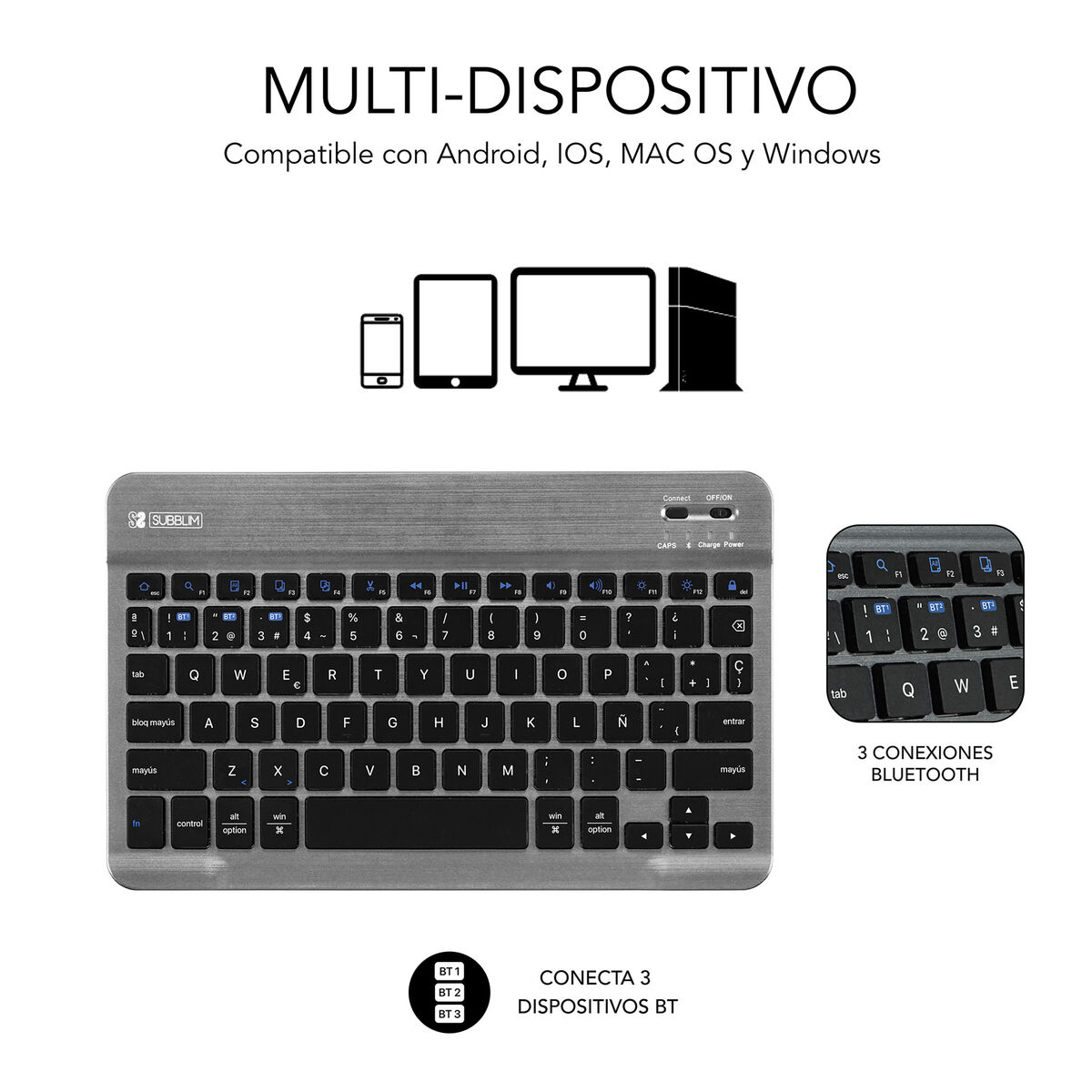Husă pentru Tabletă Subblim SUBKT3-BTS060 Negru Qwerty Spaniolă