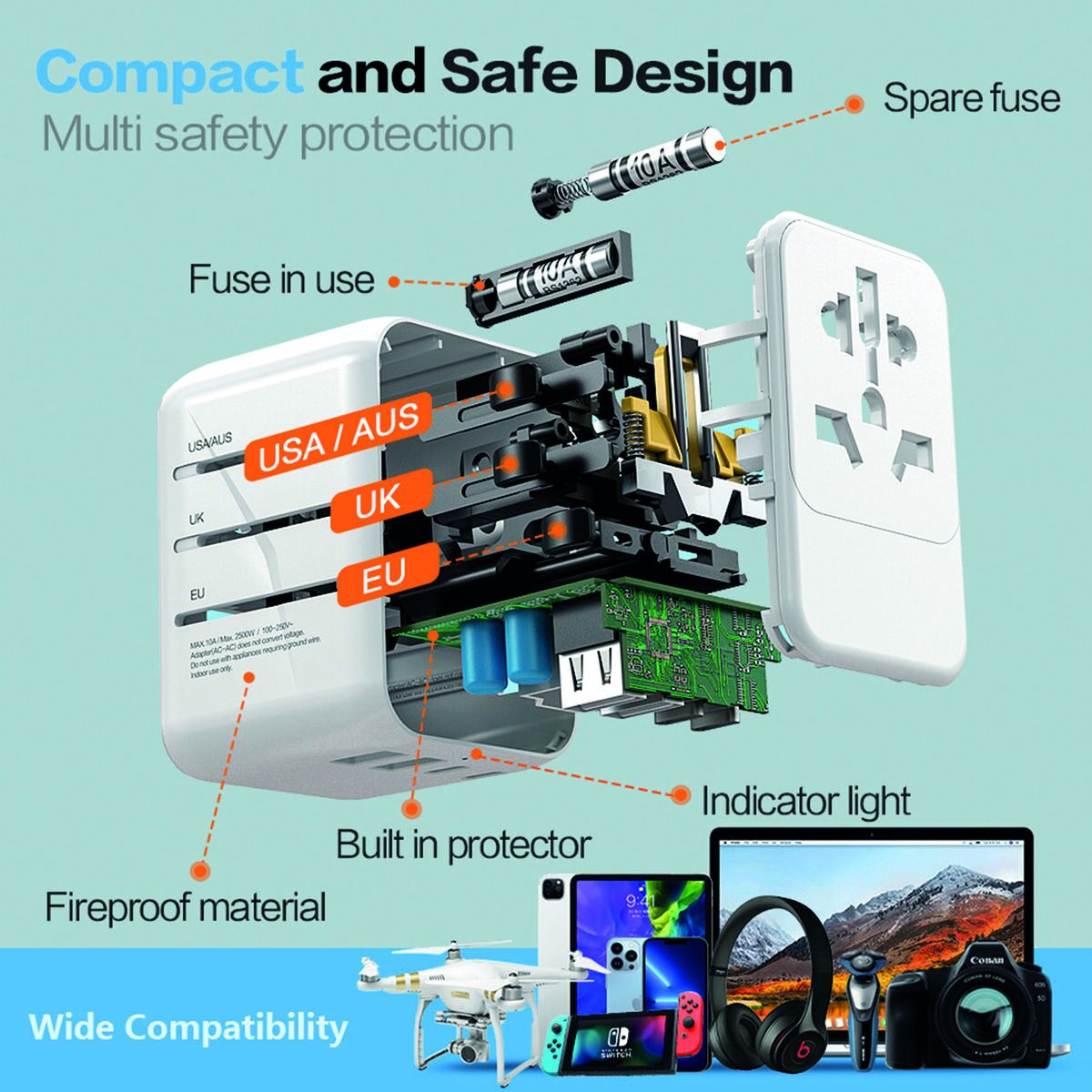 Hoț de priză Scape Travel 651UC Plastic