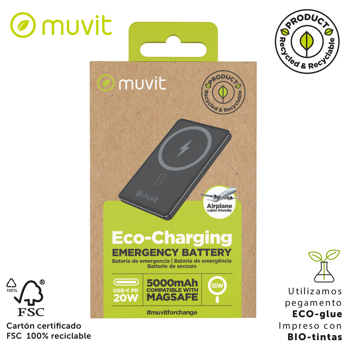 Powerbank Muvit for Change Negru Aluminiu 5000 mAh