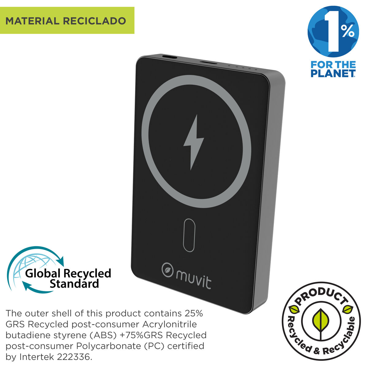 Powerbank Muvit for Change Negru Aluminiu 10000 mAh