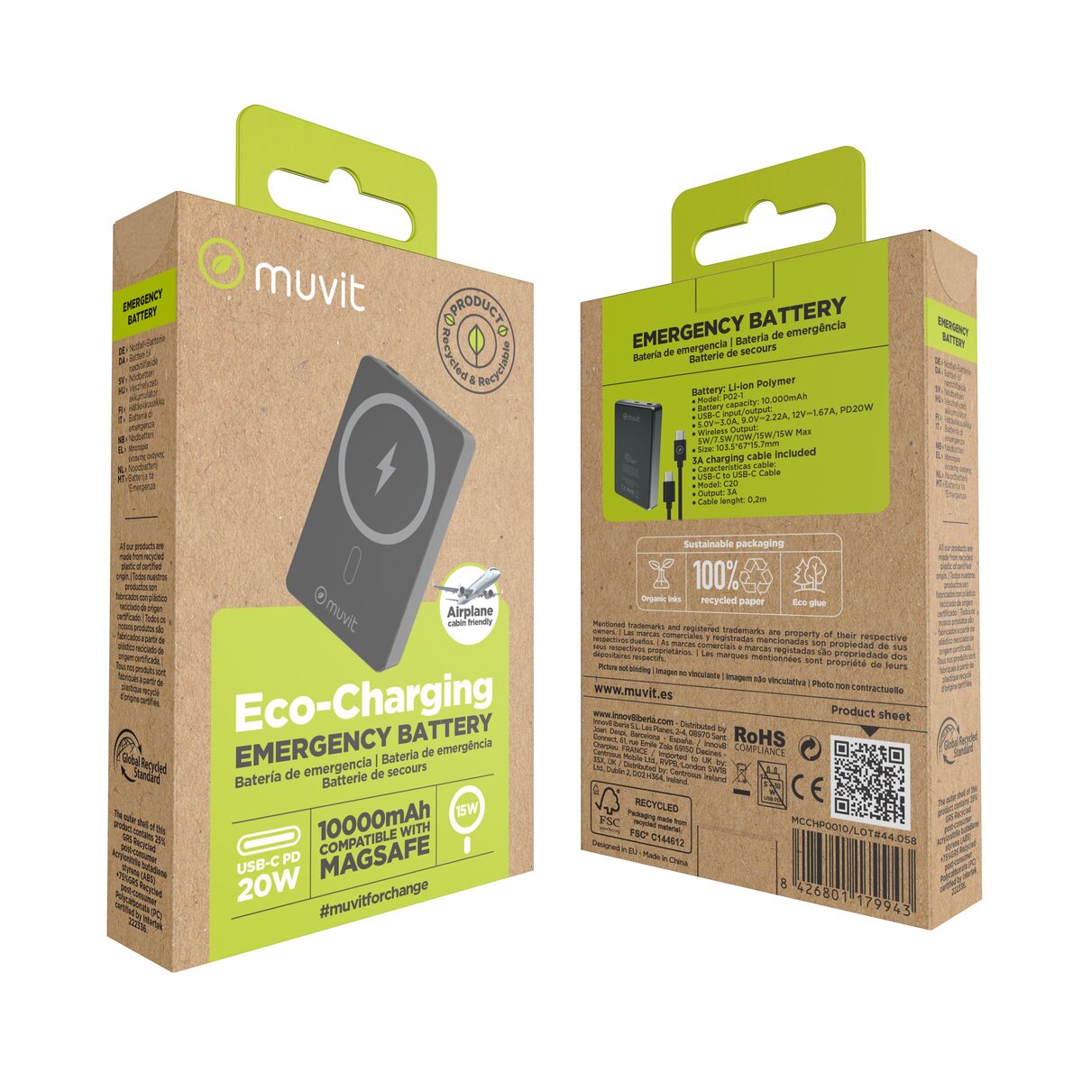 Powerbank Muvit for Change Negru Aluminiu 10000 mAh