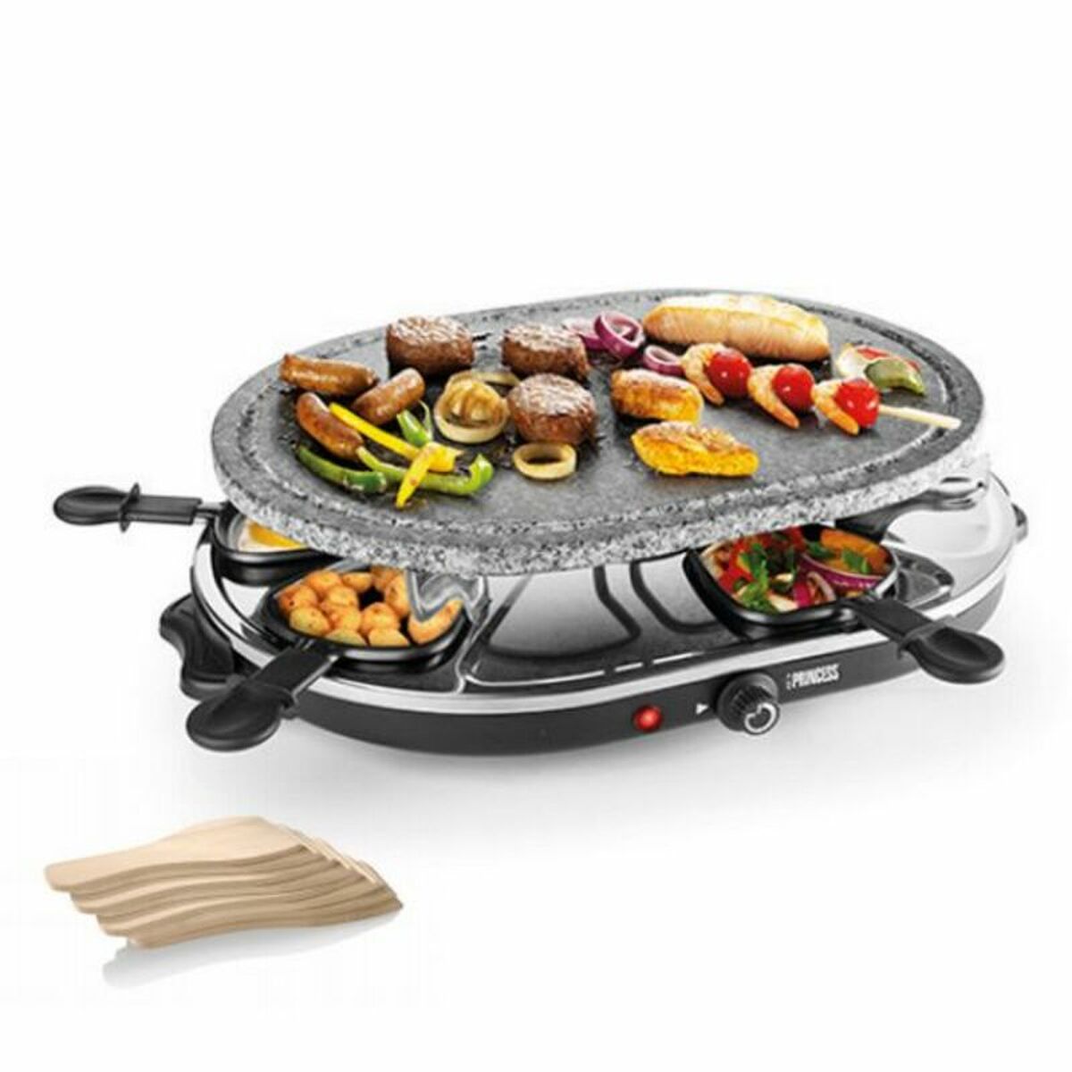 Raclette Princess 8 Oval Stone Grill Party Negru Gri
