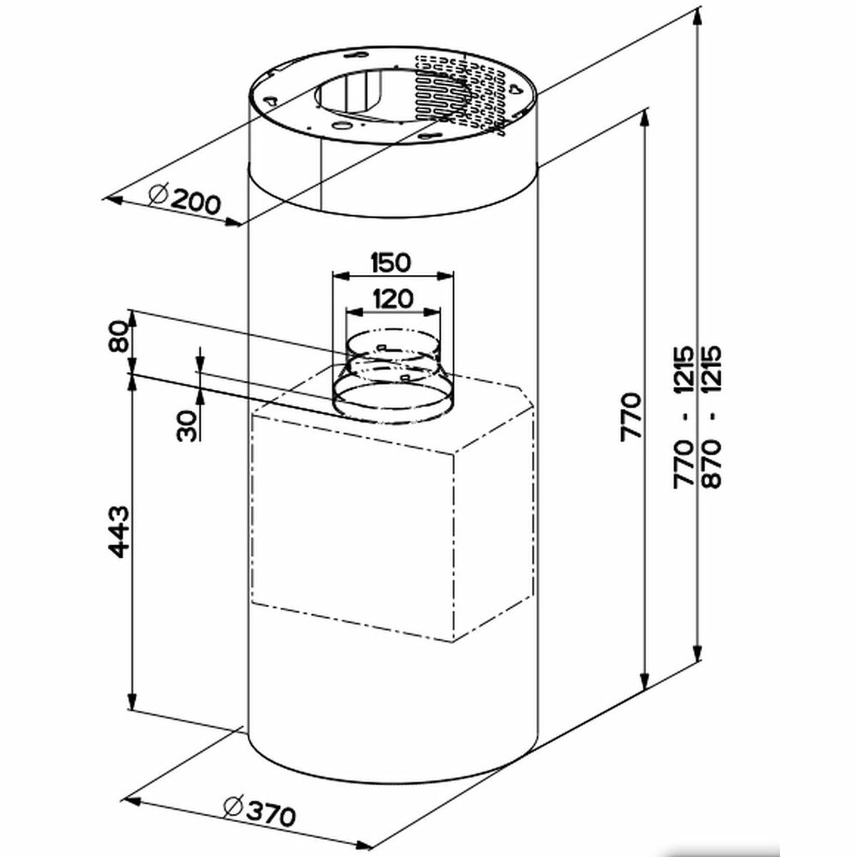 Hotă Convențională Mepamsa CYLINDRA ISLA PRO 750 m3/h Alb (37 cm)