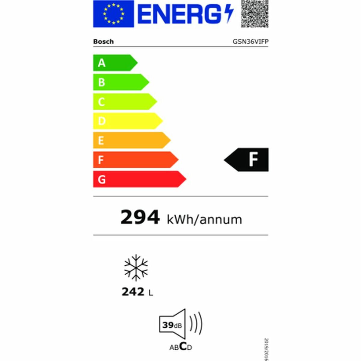 Congelator BOSCH GSN36VIFP  Oțel inoxidabil (185 x 60 cm)