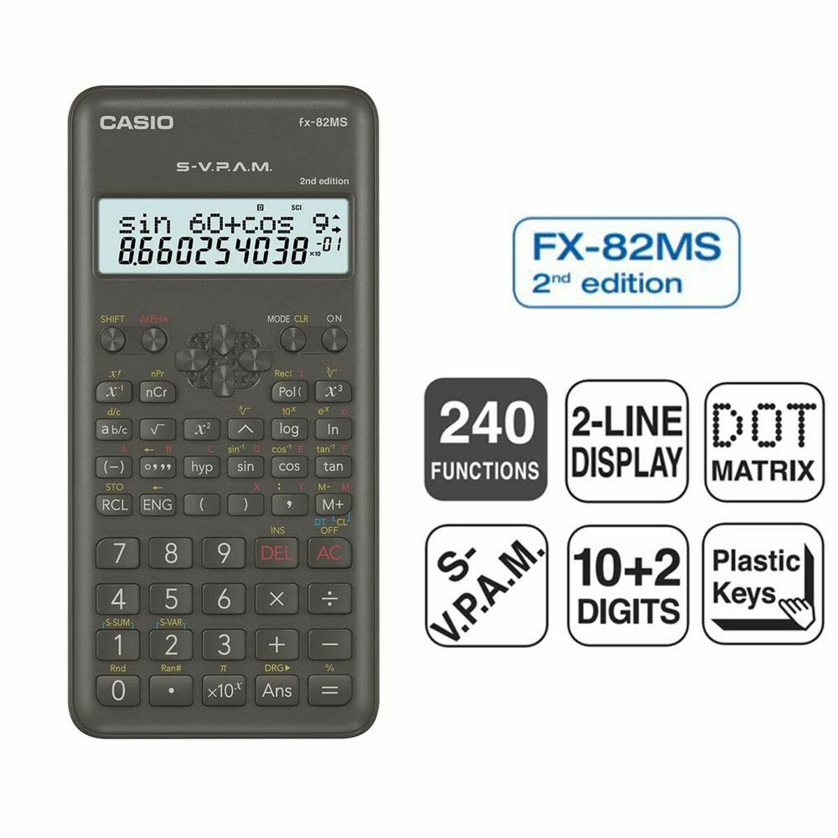 Calculator științific Casio FX-82 MS2 Negru Gri închis Plastic