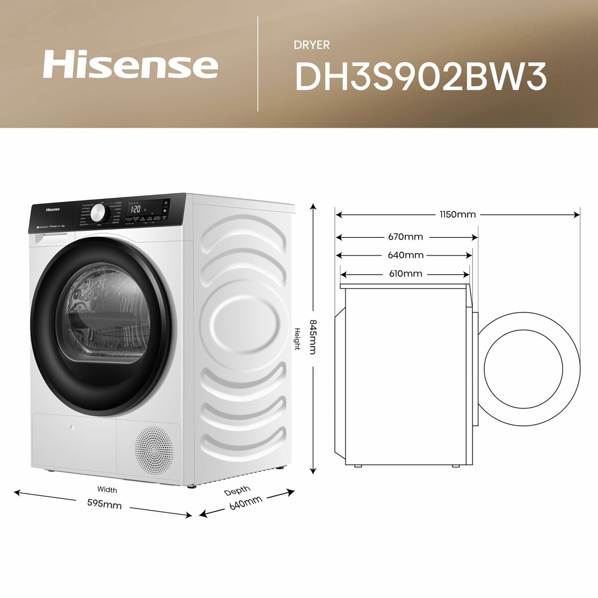 Dryer Hisense DH3S902BW3 9 kg