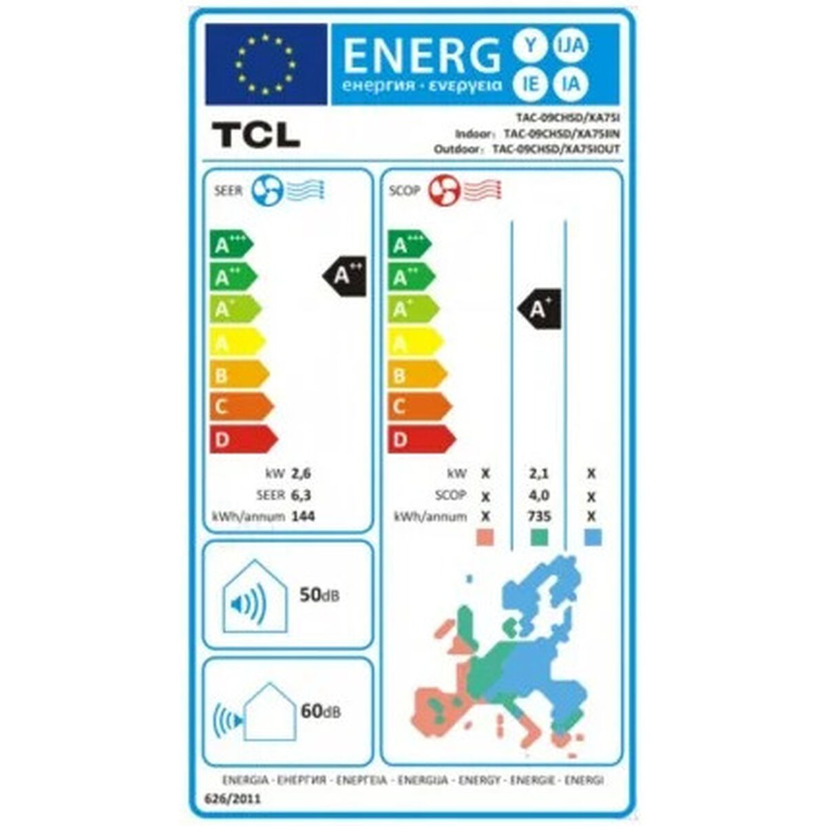 Aer Condiționat TCL S09F2S2 A++ / A+ 1806 KCAL/H 2236 fg/h Alb