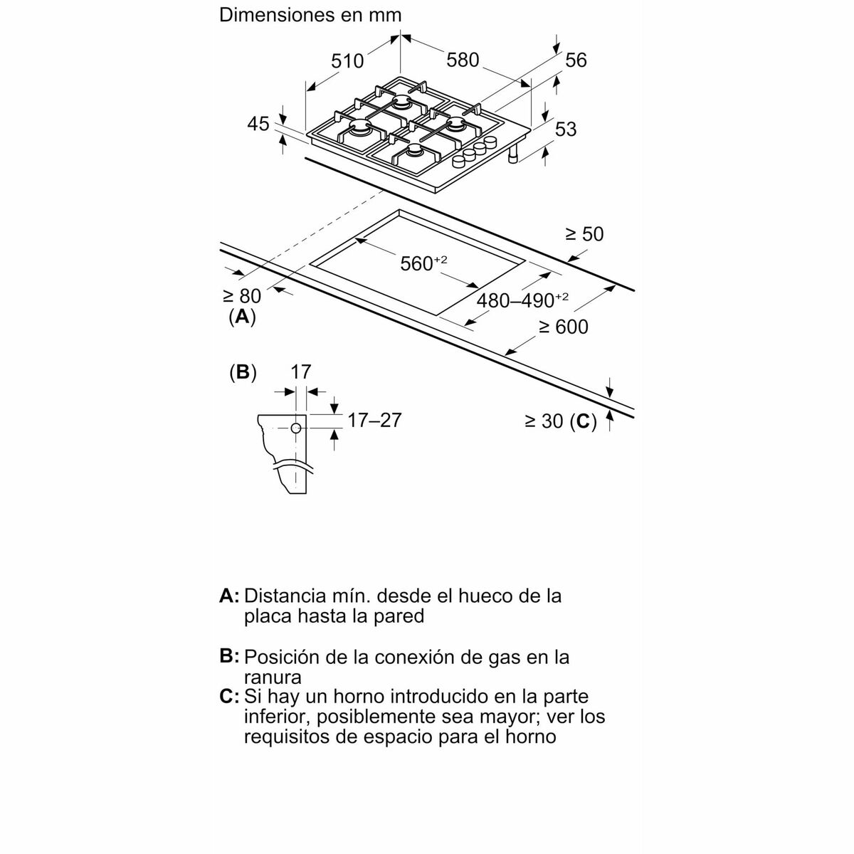 Plită pe Gaz Balay 3ETX463BB 60 cm
