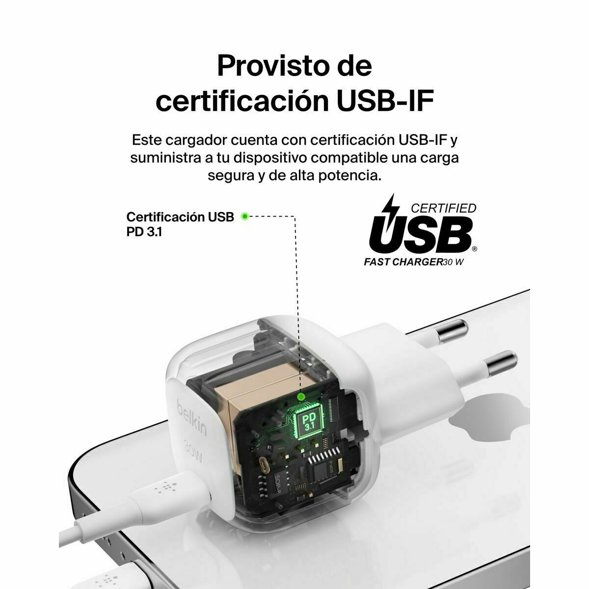 Cablu Lightning Belkin WCA008KQWH Alb 30 W