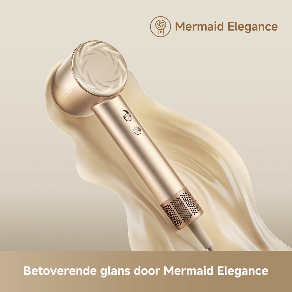 Dreame Uscător de Păr Glory Mix 1600W Ionic, 3 Duze Magnetice, Auriu