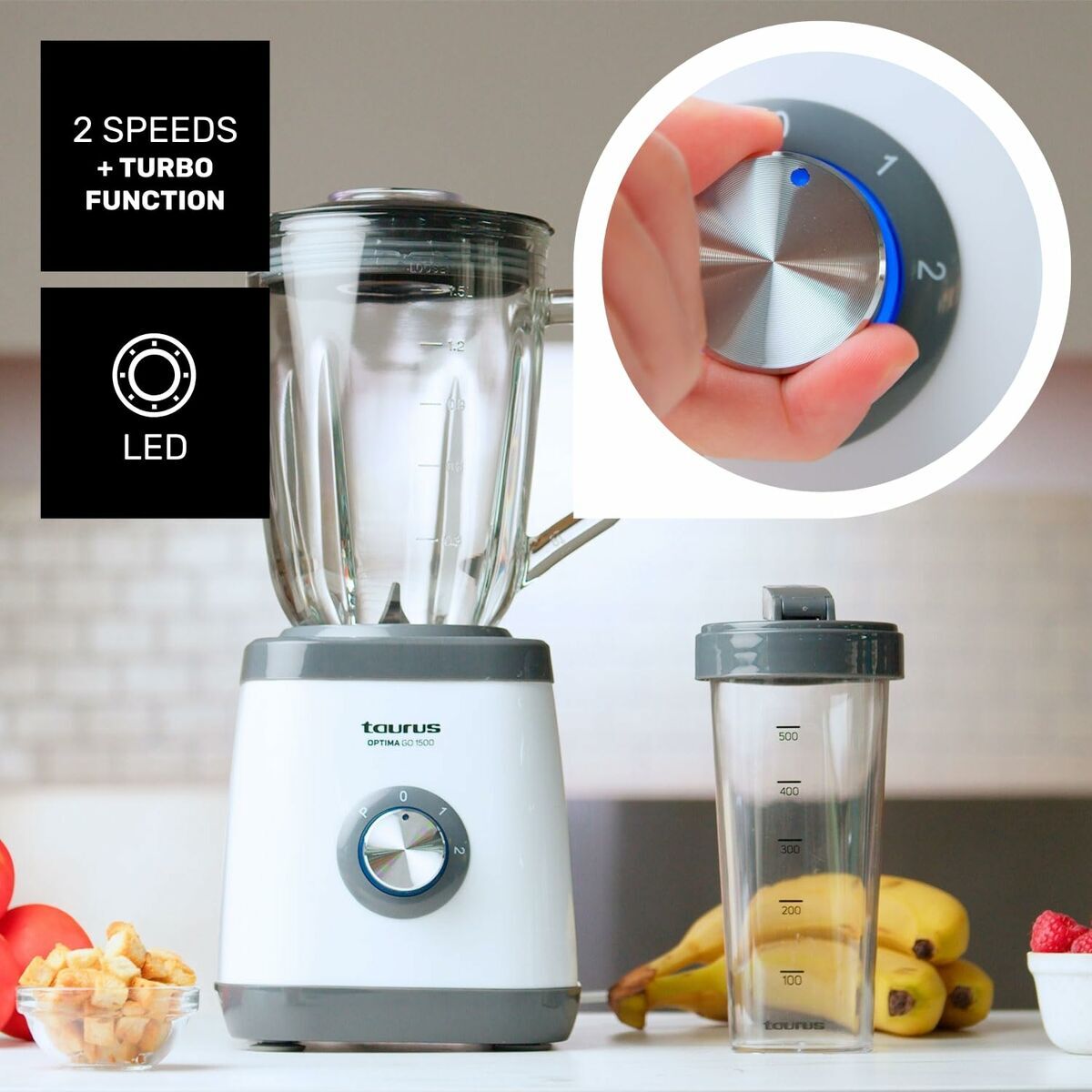 Mixer cu Pahar Taurus 912471000 Alb Negru 1500 W 1,5 L