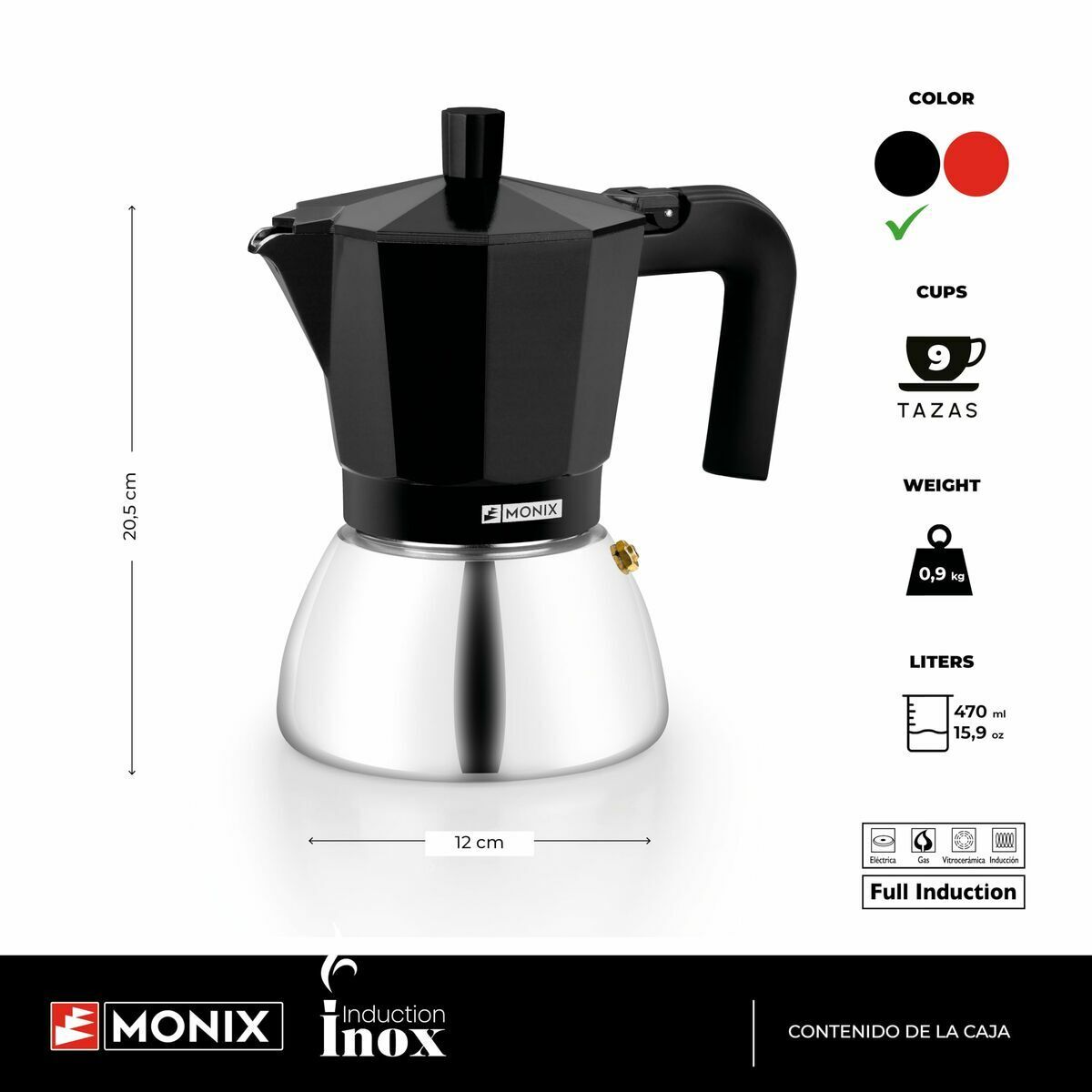 Cafetieră Italiană BRA INOX BLACK 9T Negru 470 ml