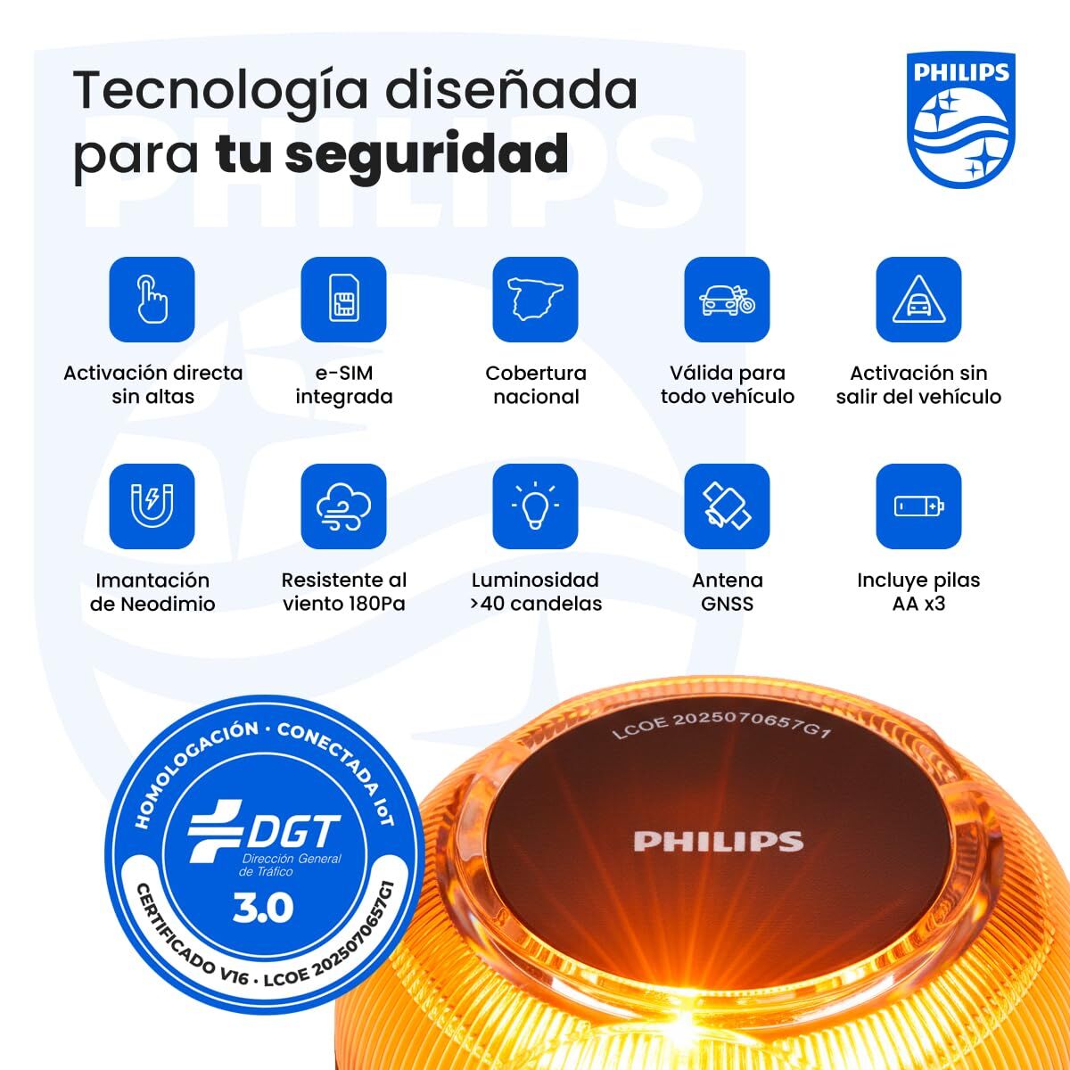 Baliză de urgență V16 conectată DGT 3.0 Philips SFL1000M/10