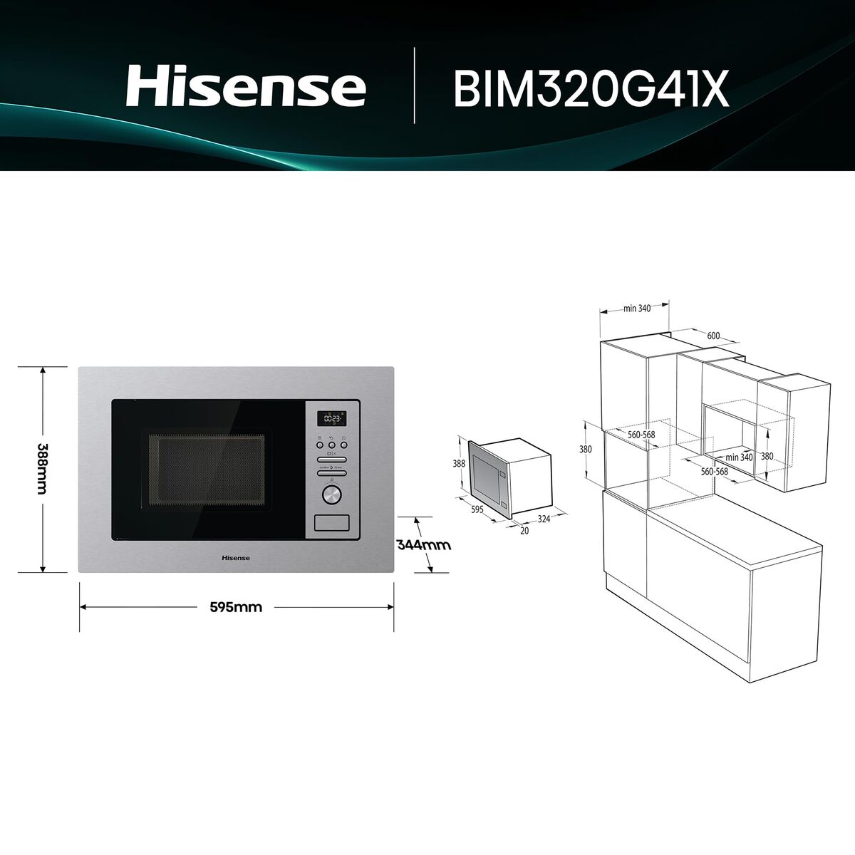 Cuptor cu microunde cu Grill Hisense BIM320G41X 800 W 20 L Oțel