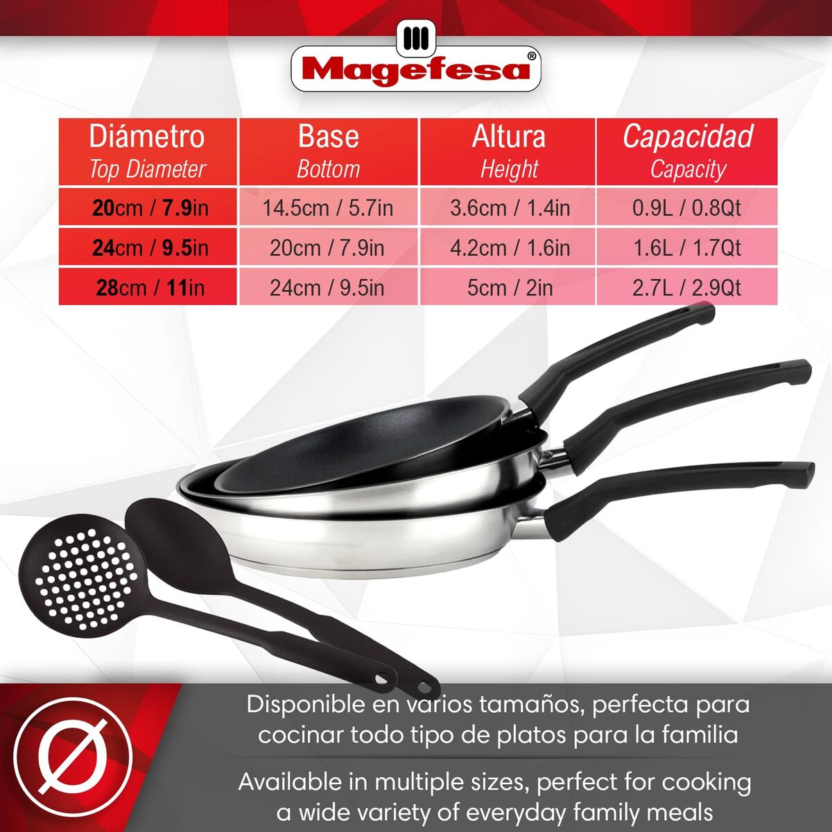 Tigaie Magefesa Argintiu Oțel inoxidabil Ø 24 cm Ø 20 cm Ø 28 cm 3 Piese (3 Unități)