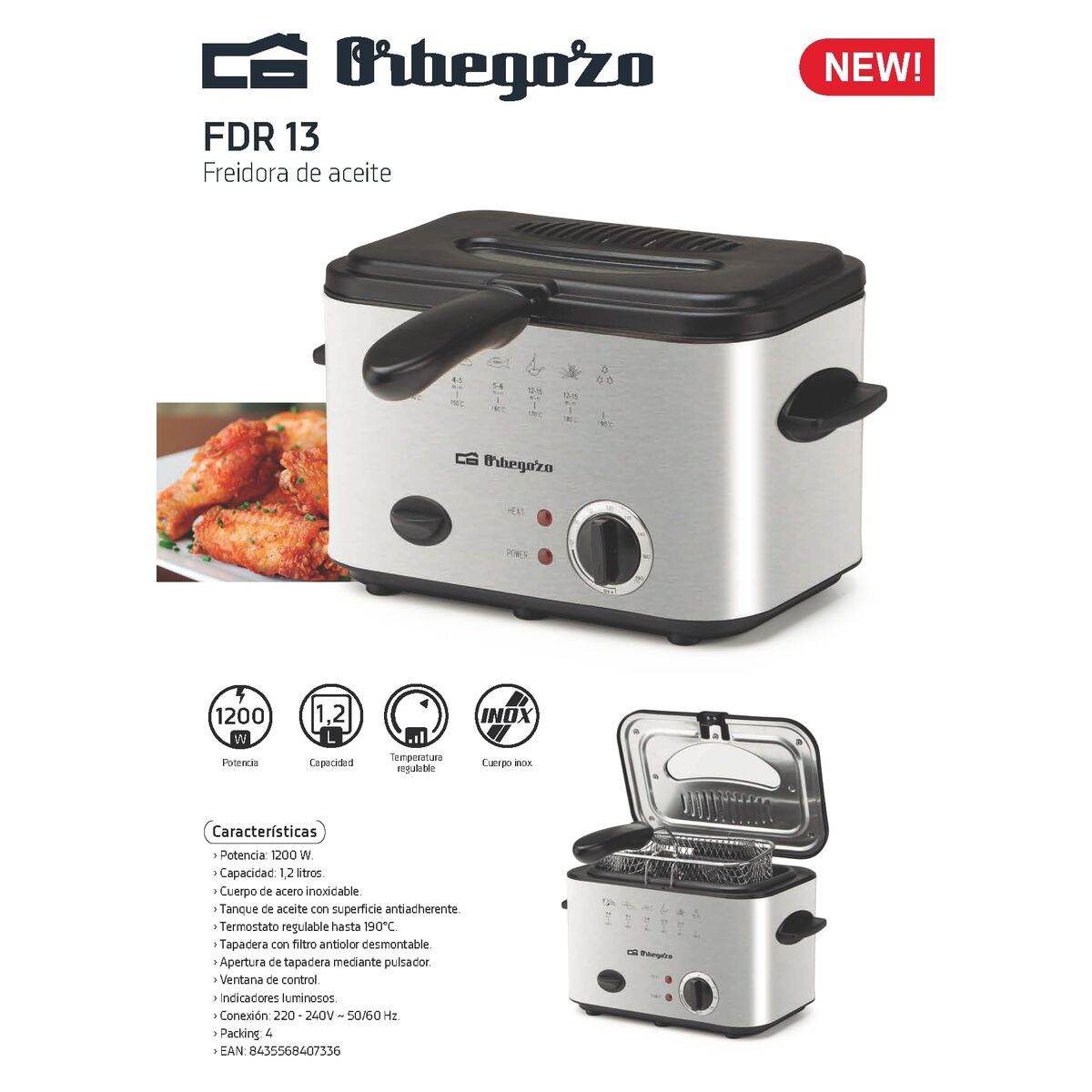 Friteuză Orbegozo FDR13 Oțel 1200 W 1,2 L