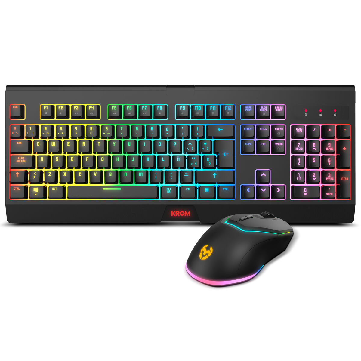 Tastatură și Mouse Krom Kabala Negru Multicolor Qwerty Spaniolă