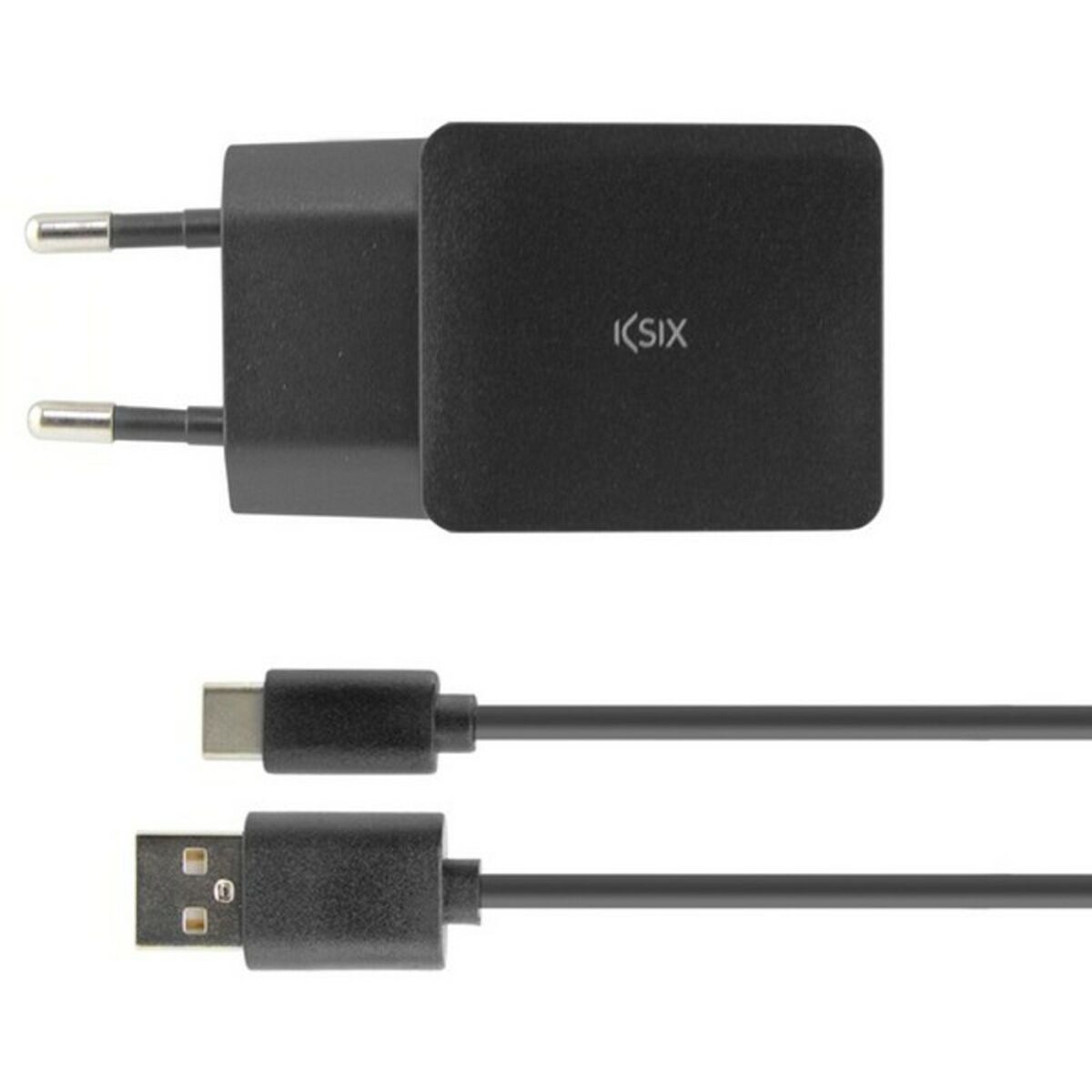 Încărcător de Perete + Cablu USB A la USB C KSIX USB Negru
