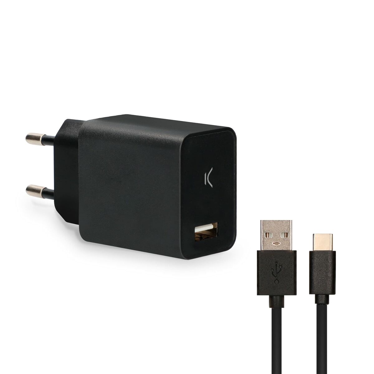 Încărcător de Perete + Cablu USB A la USB C KSIX USB Negru