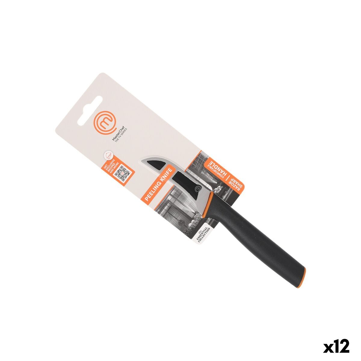 Cuțit de decojit MasterChef Negru Argintiu Oțel inoxidabil 7,5 cm (12 Unități)