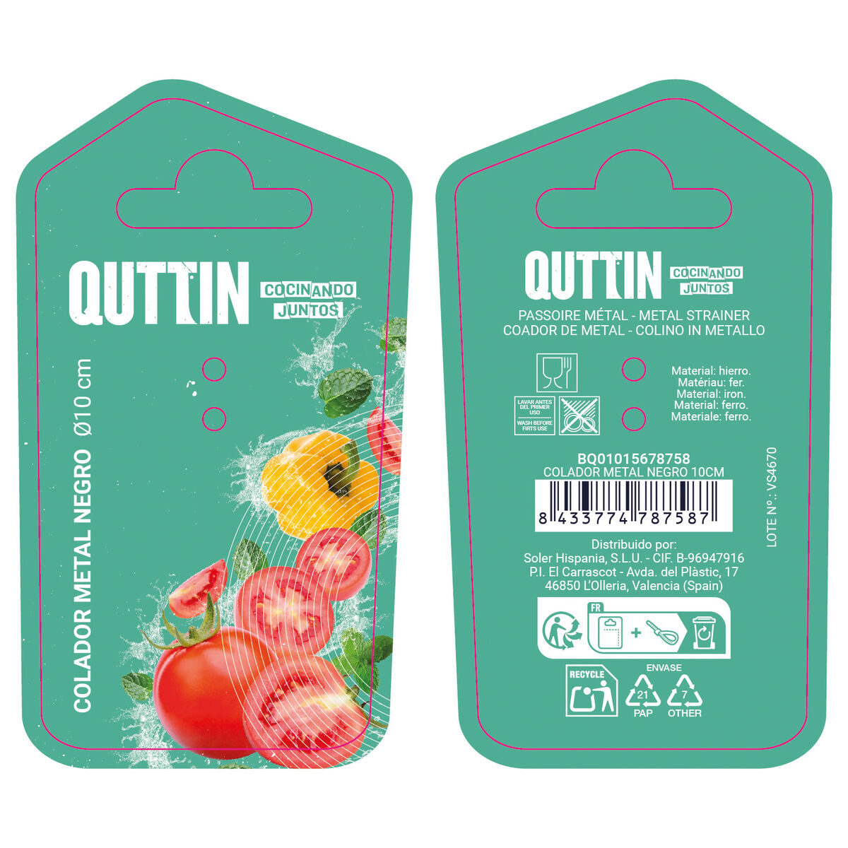 Strecurătoare Quttin Negru Metal Ø 10 cm (24 Unități)