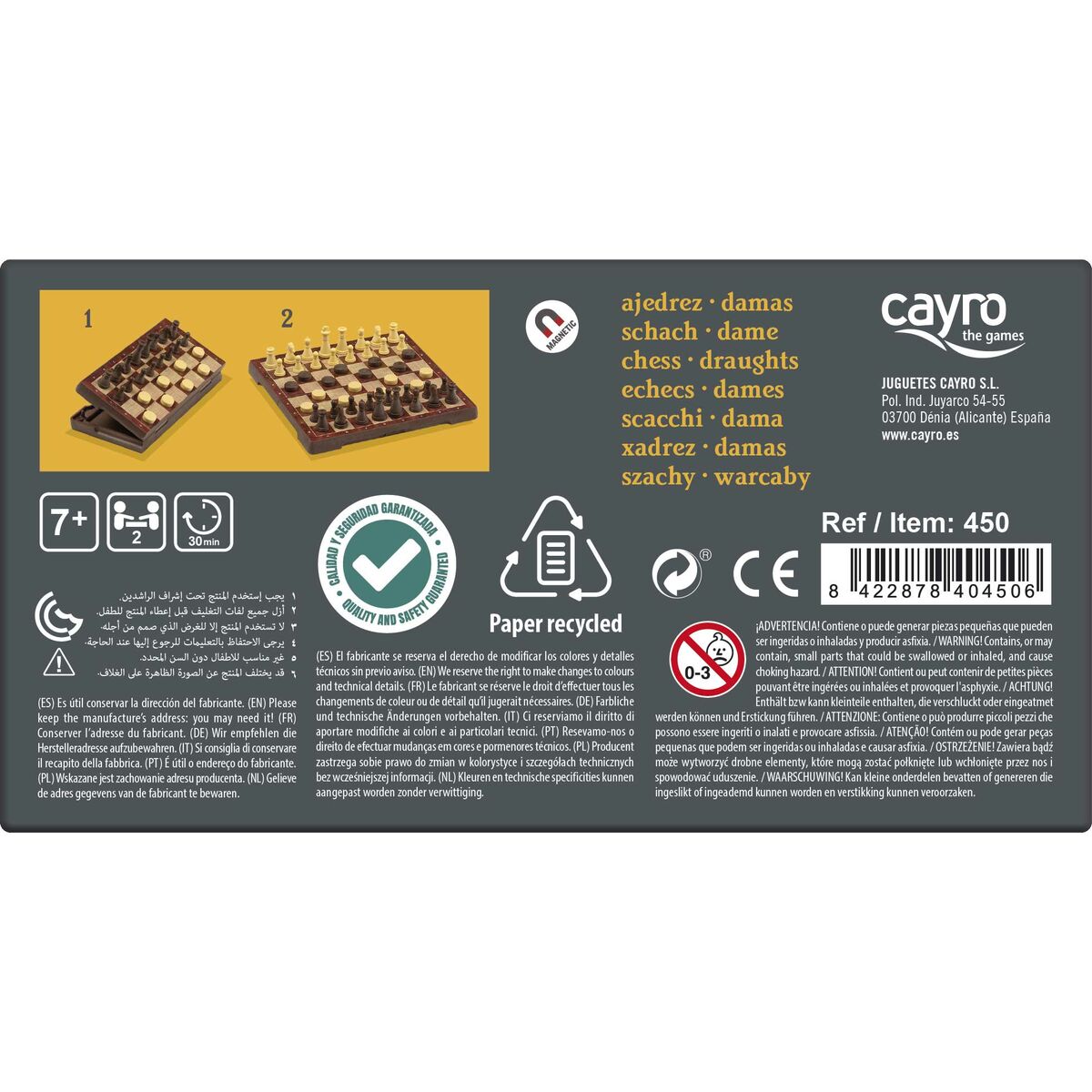 Tablă de Șah și Dame Magnetic Cayro C450 Plastic (16 x 16 cm)