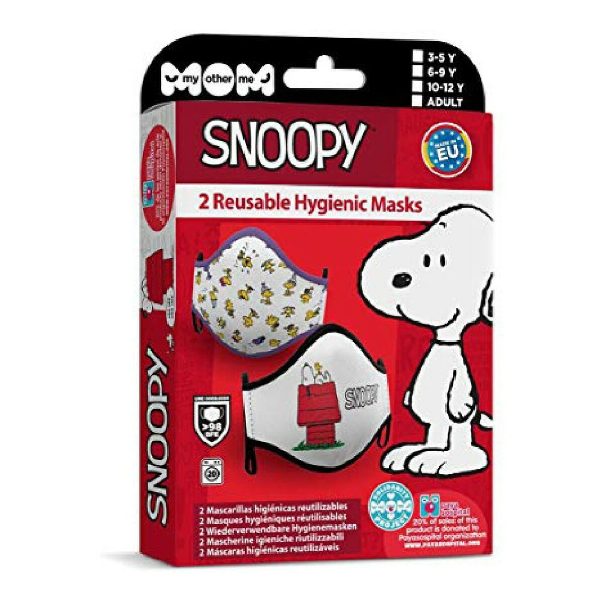 Mască igienică de pânză reutilizabilă Snoopy Adult (2 uds)