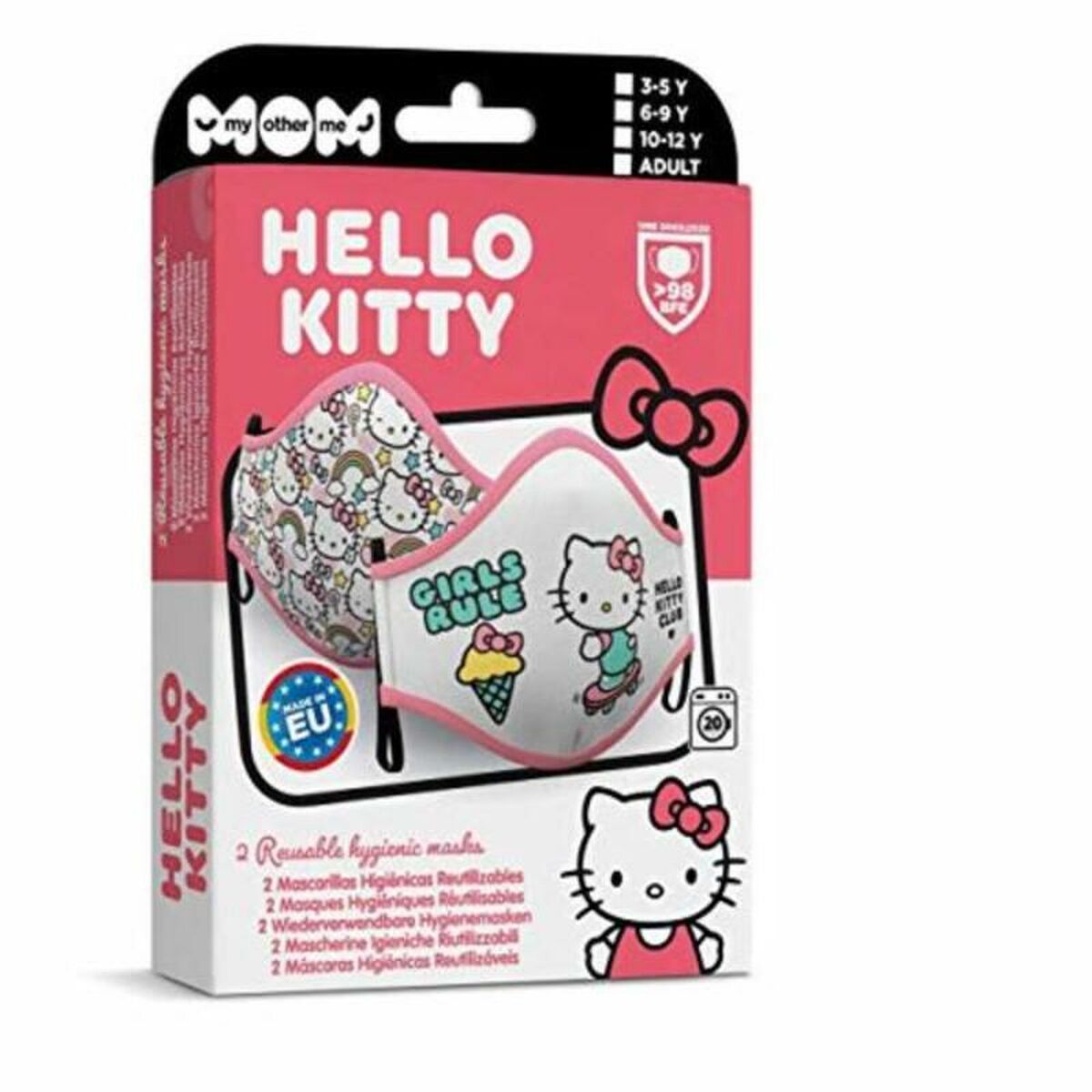 Mască igienică de pânză reutilizabilă Hello Kitty Adulți ( 2 uds)