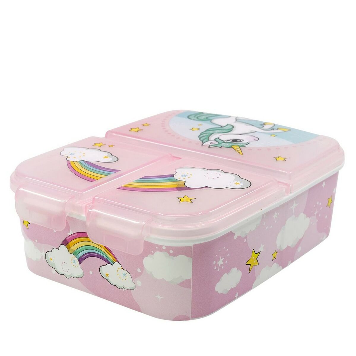 Cutie de prânz cu compartiment pentru tacâmuri  Stor Unicorn Rainbow (6,7 x 16,5 x 19,5 cm)