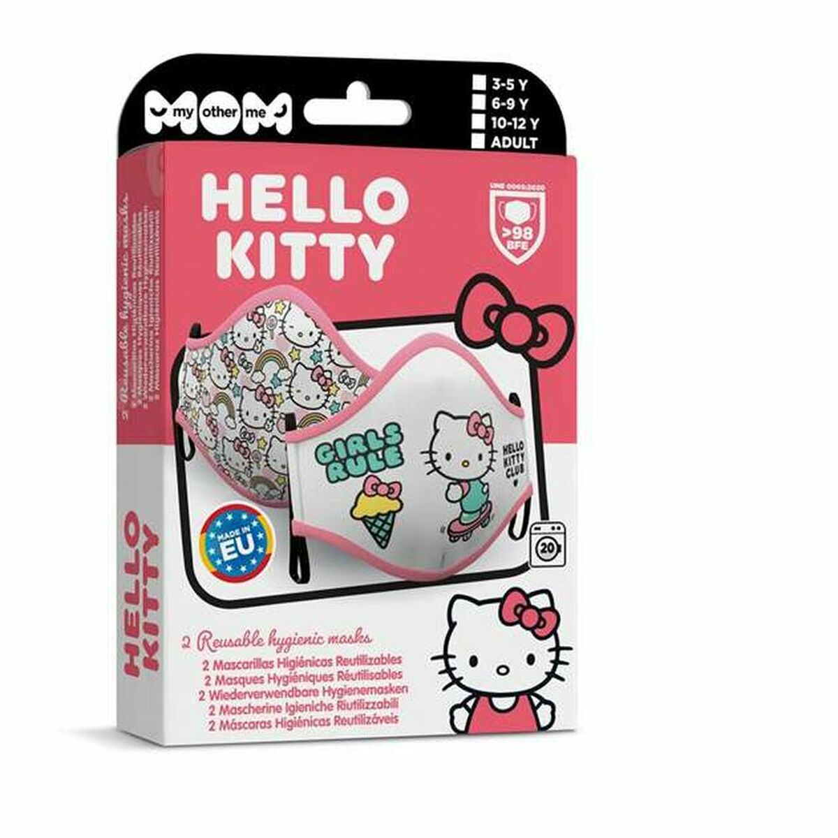 Mască igienică de pânză reutilizabilă My Other Me Hello Kitty Premium 6-9 ani