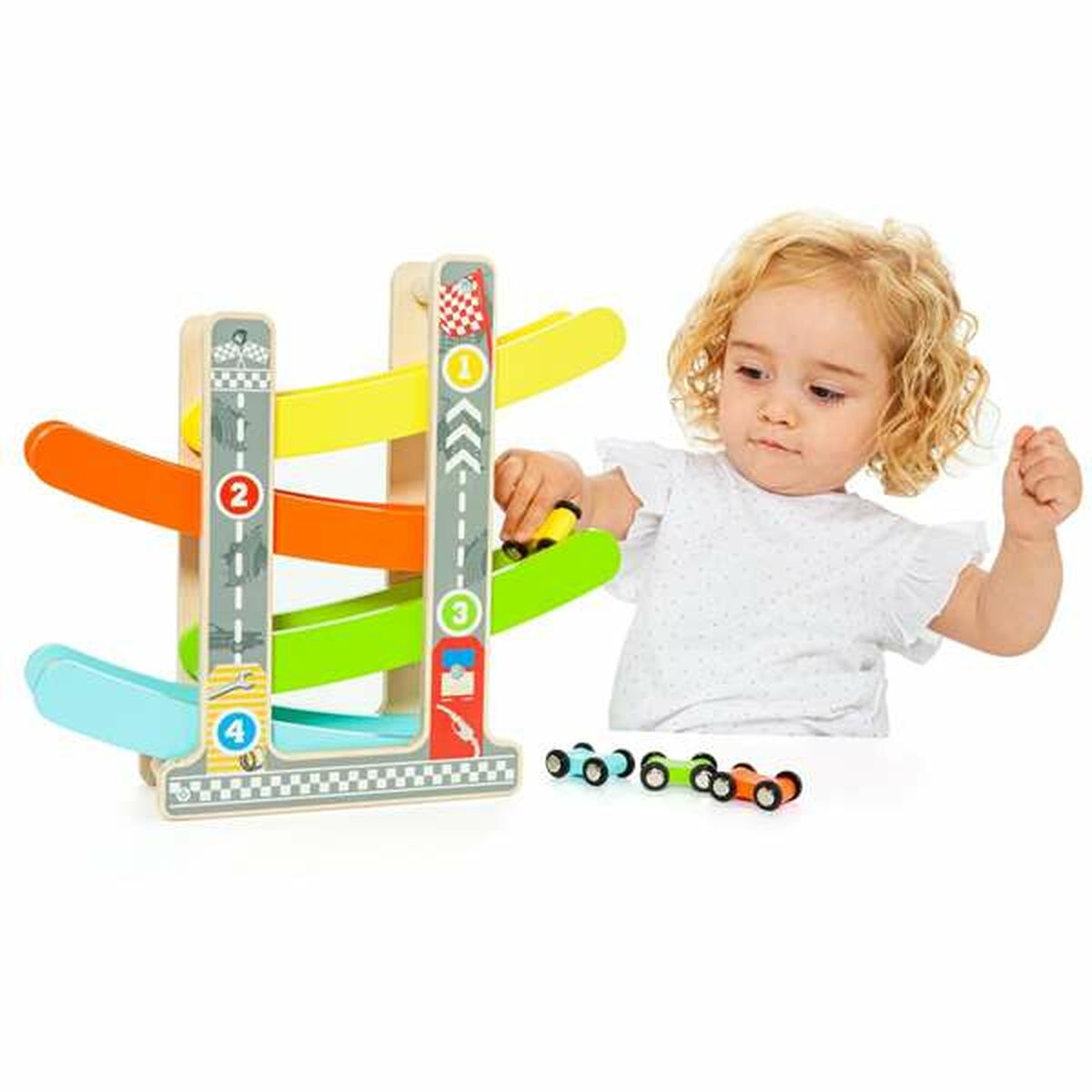 Pistă din lemn cu rampe pentru mașini Moltó